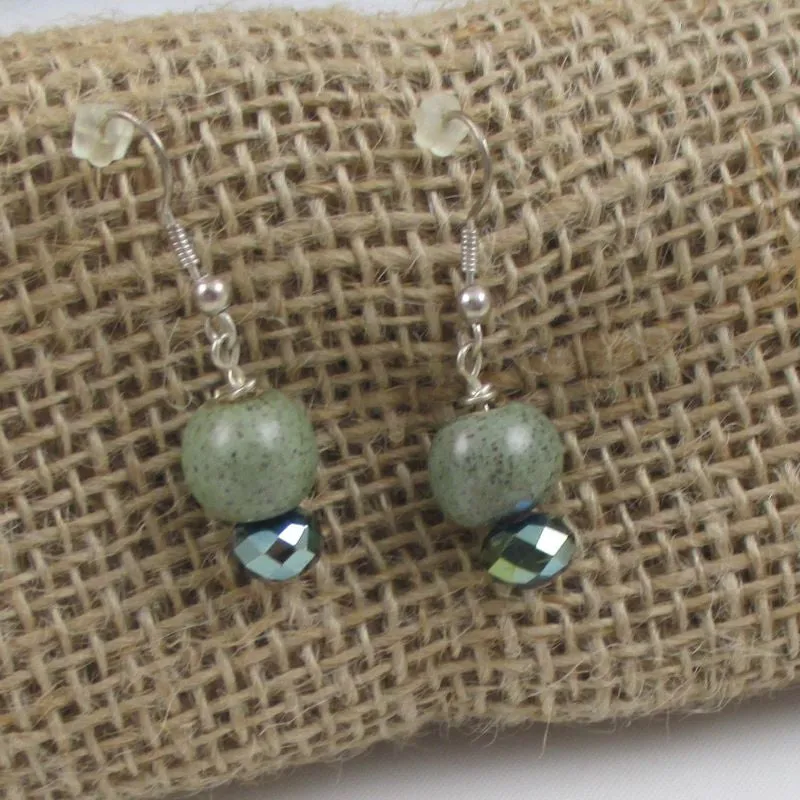 Green Handmade Kazuri Dangle Earrings