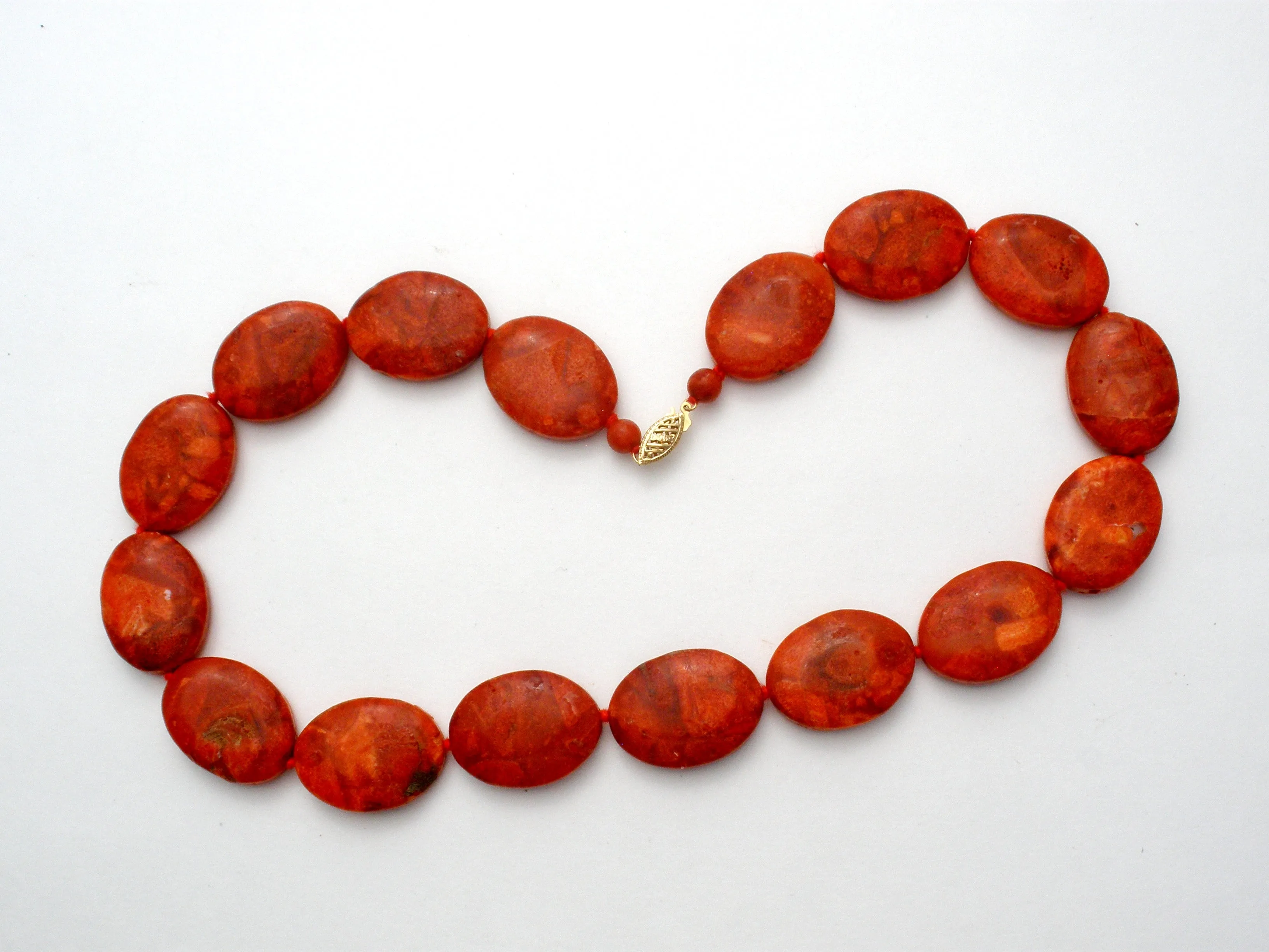 GSJ Hand Knotted Red Bead Necklace 14K