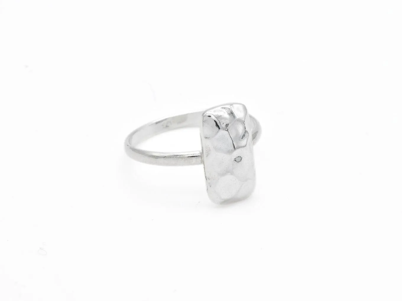 Hammered Rectangle Ring - Unique Statement Ring - Silver Geometric Ring