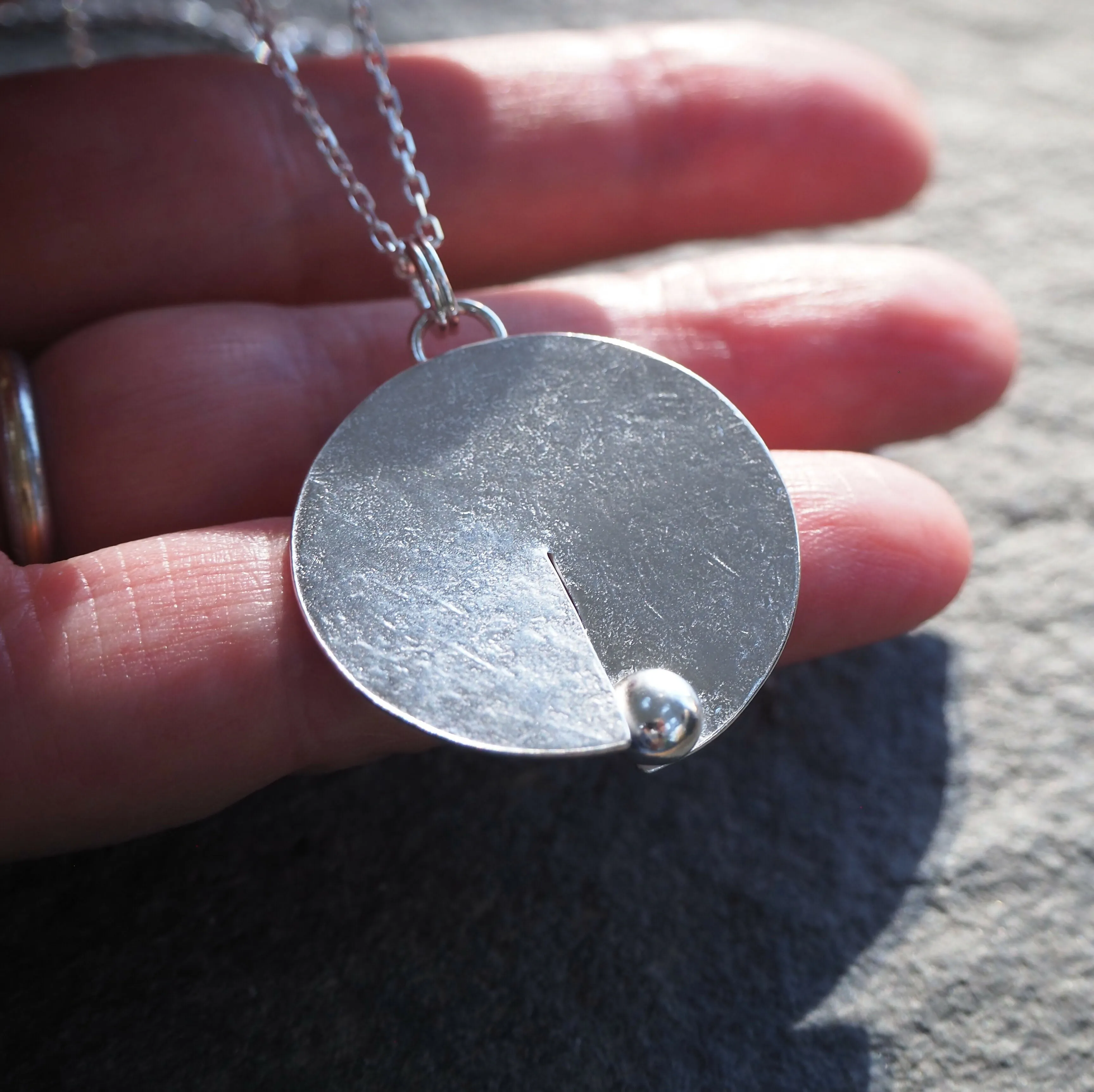 Hammered Silver Disc Pendant - Hallmarked