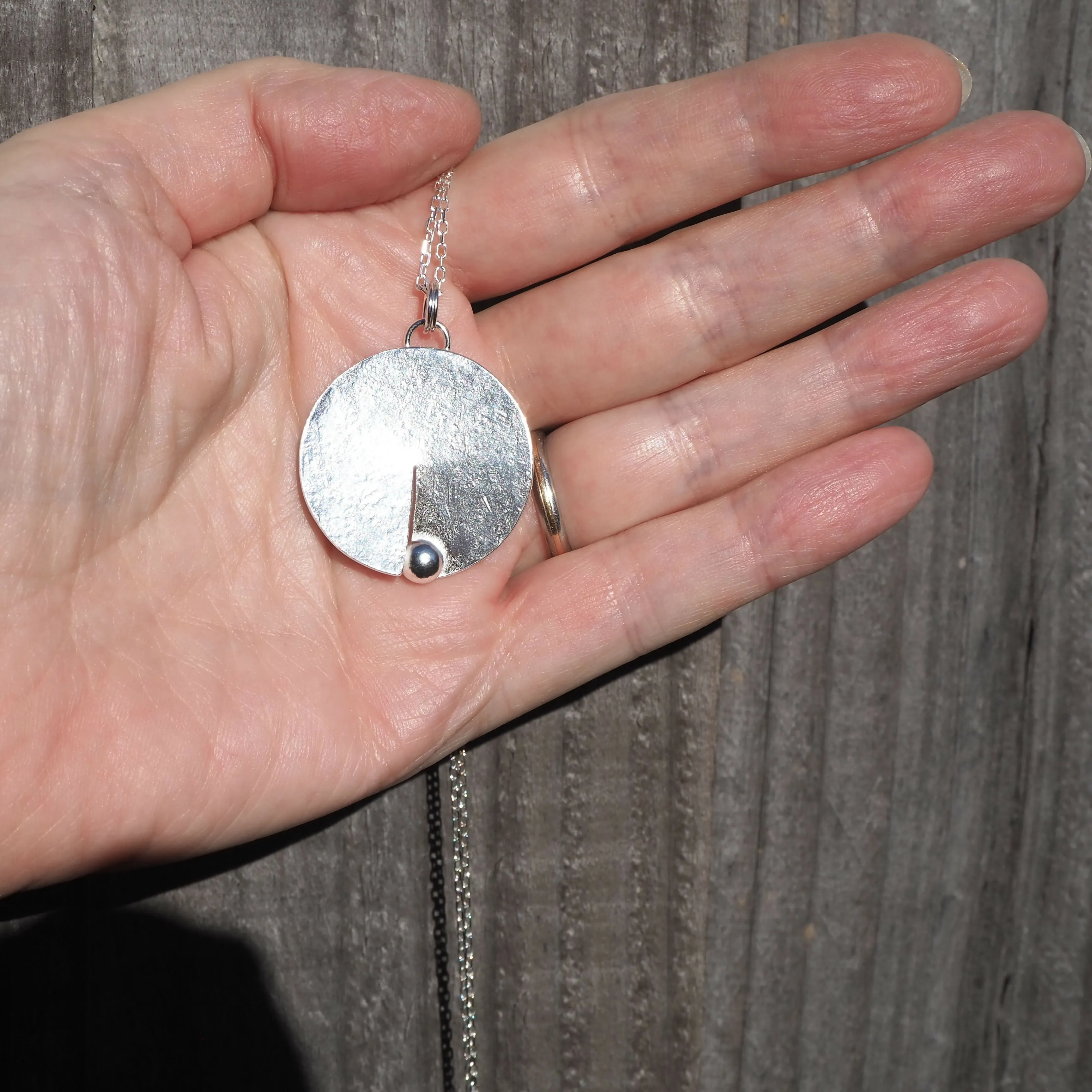 Hammered Silver Disc Pendant - Hallmarked