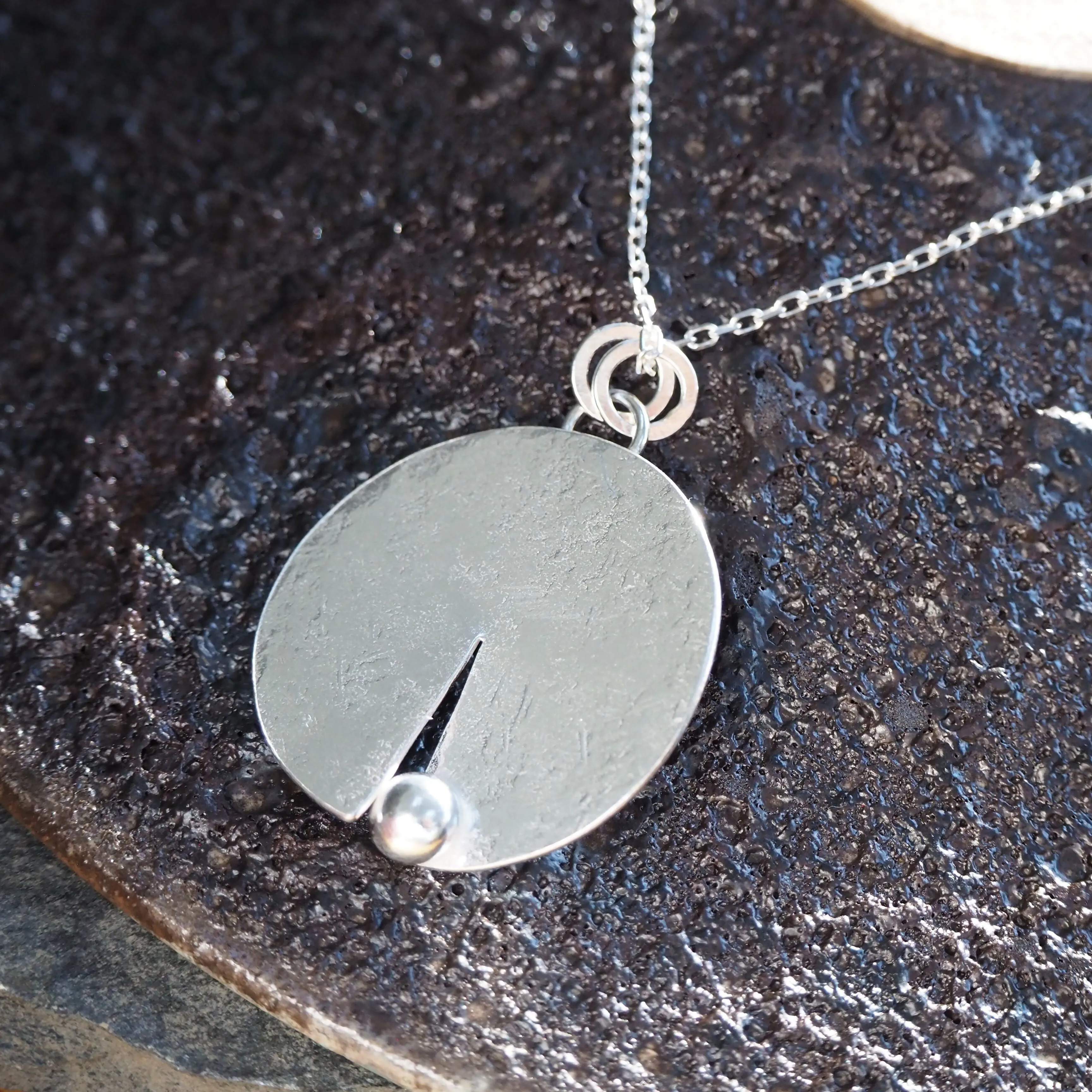 Hammered Silver Disc Pendant - Hallmarked