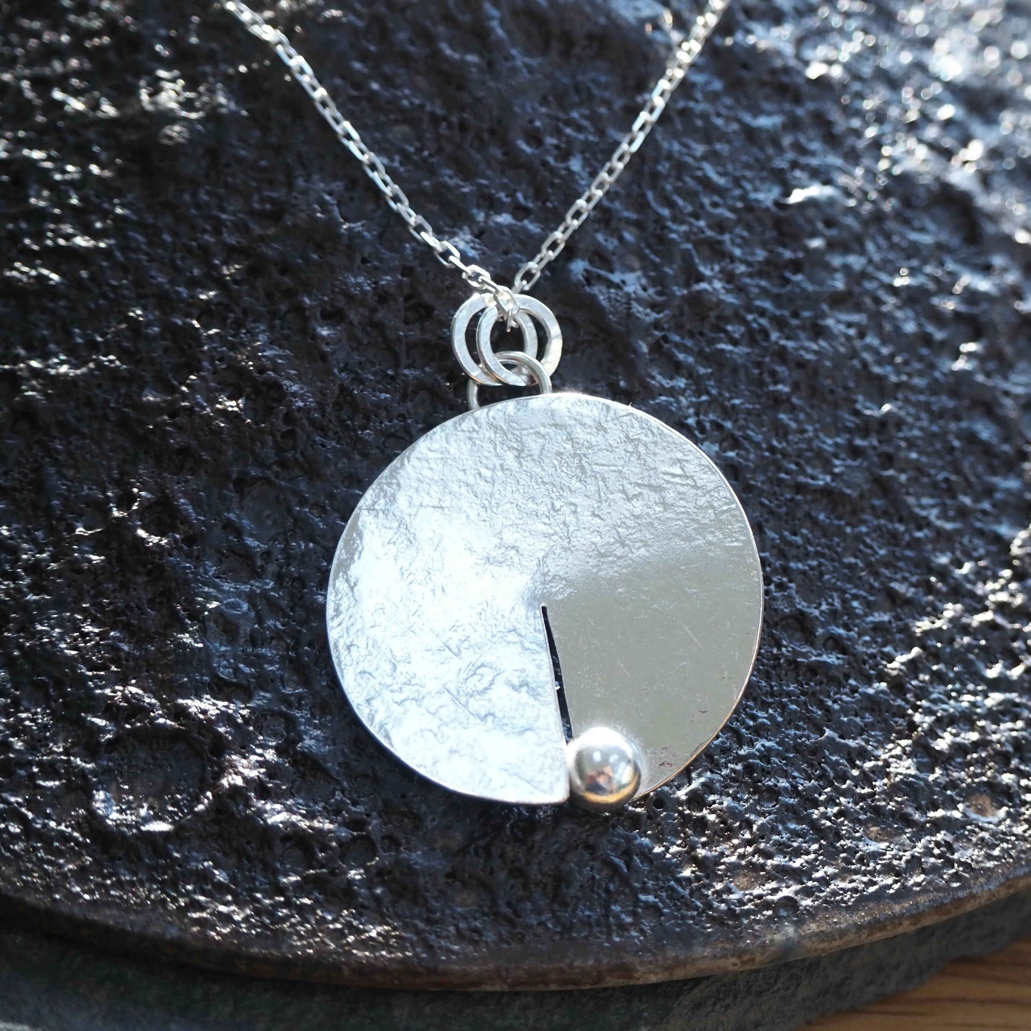 Hammered Silver Disc Pendant - Hallmarked