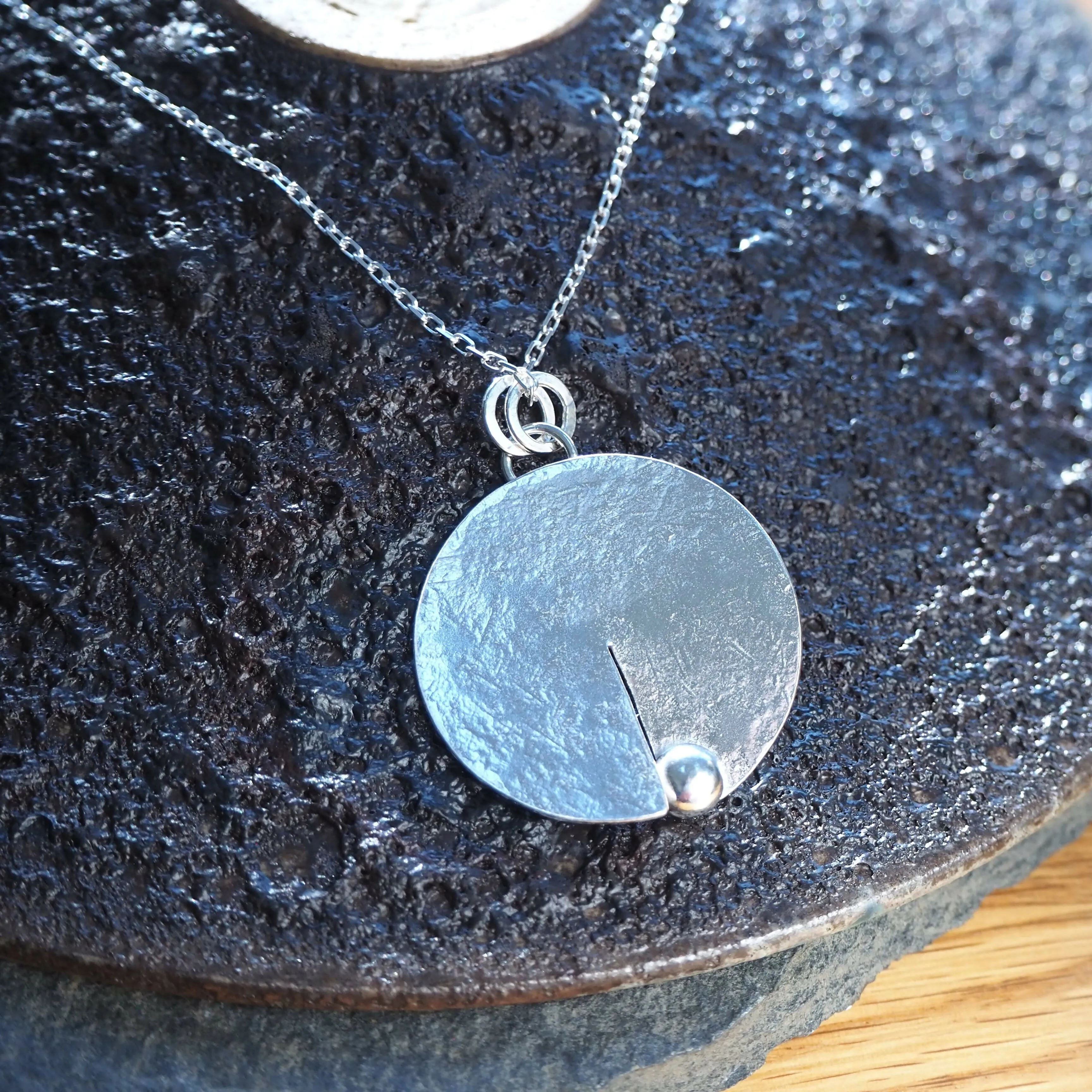 Hammered Silver Disc Pendant - Hallmarked