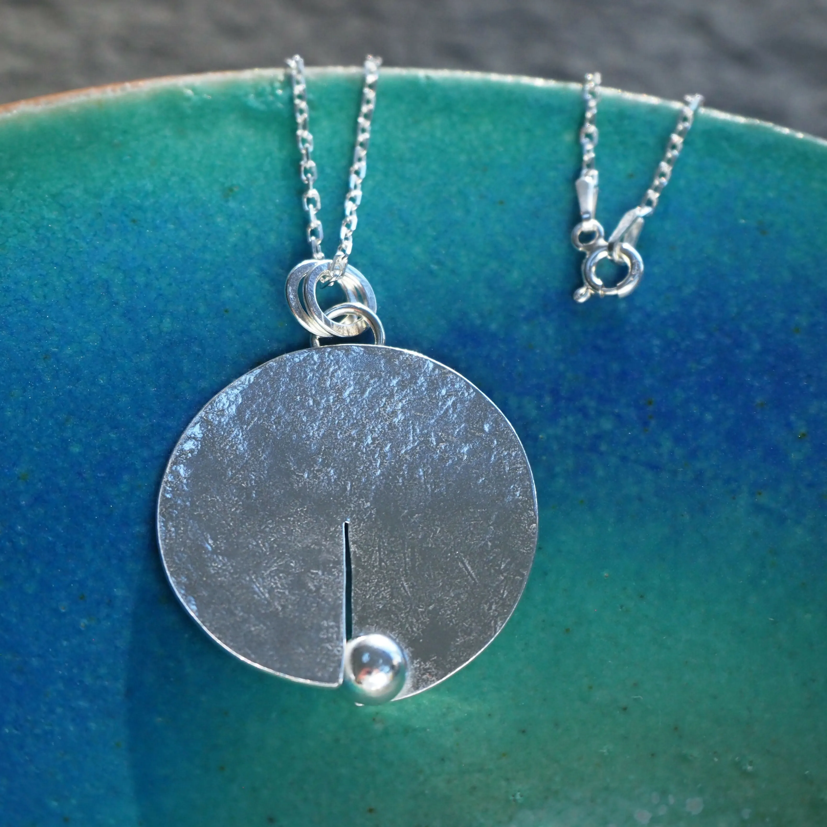 Hammered Silver Disc Pendant - Hallmarked