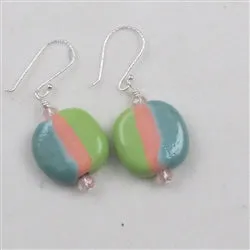 Handmade Kazuri Earring in Pink, Green & Blue