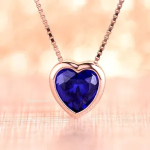 Heart Sapphire Necklace- 14K Rose Gold Vermeil