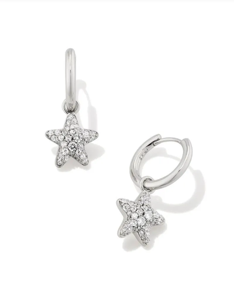 Jae Star Pave Huggie Earring Rhod White Crystal by Kendra Scott