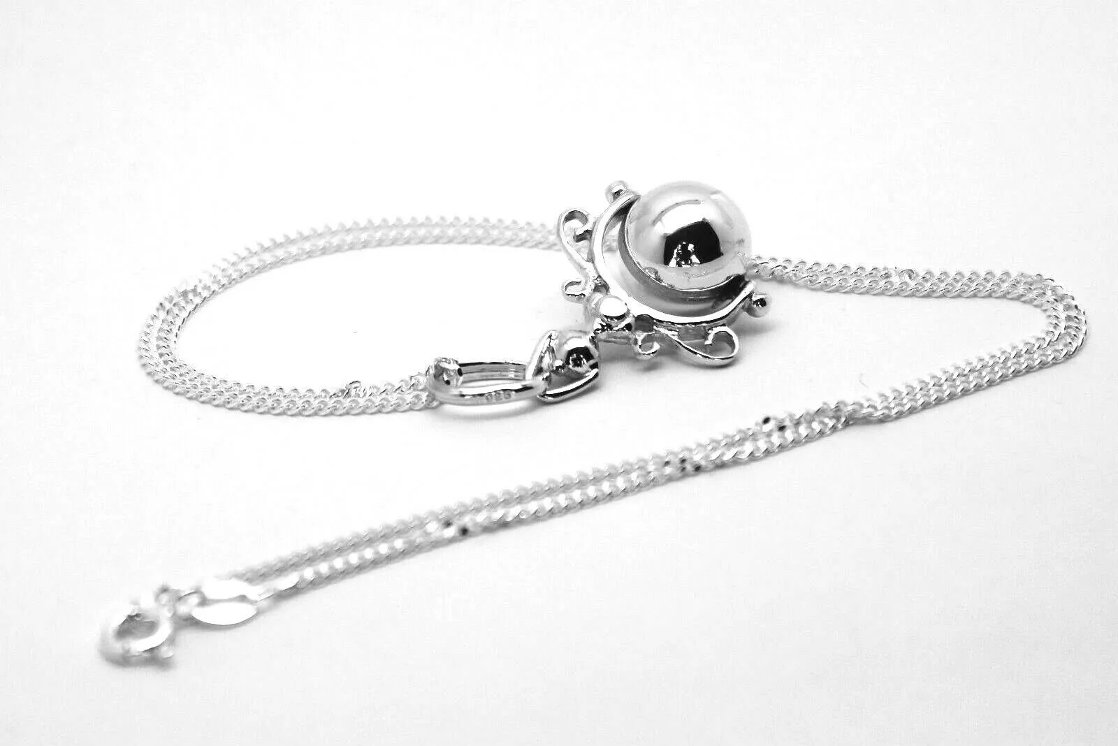 Kaedesign, Sterling Silver Chain Kerb 50cm Necklace & Ball Spinner Pendant