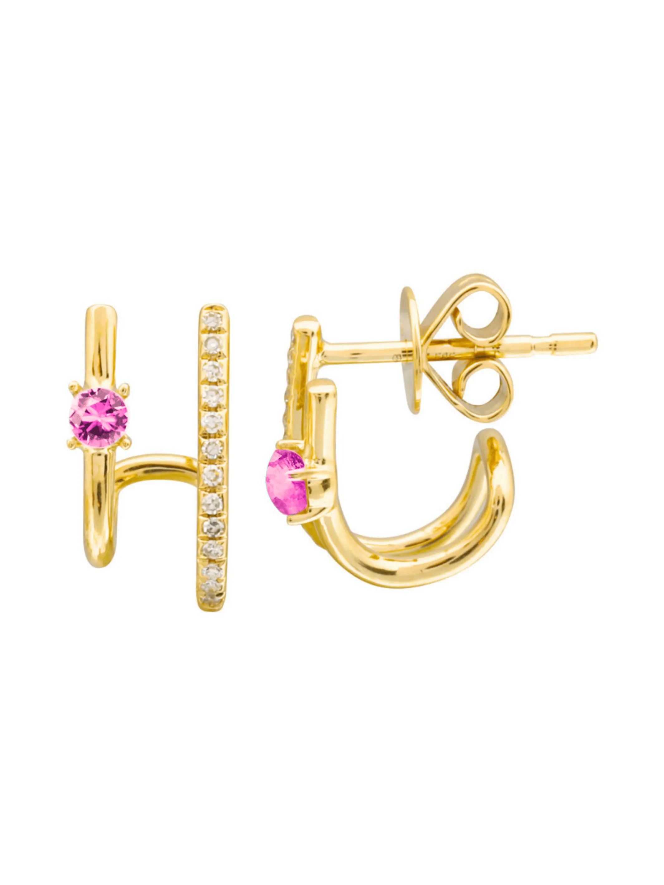 Katie Pink Sapphire Double Bar Huggie Earring 14K