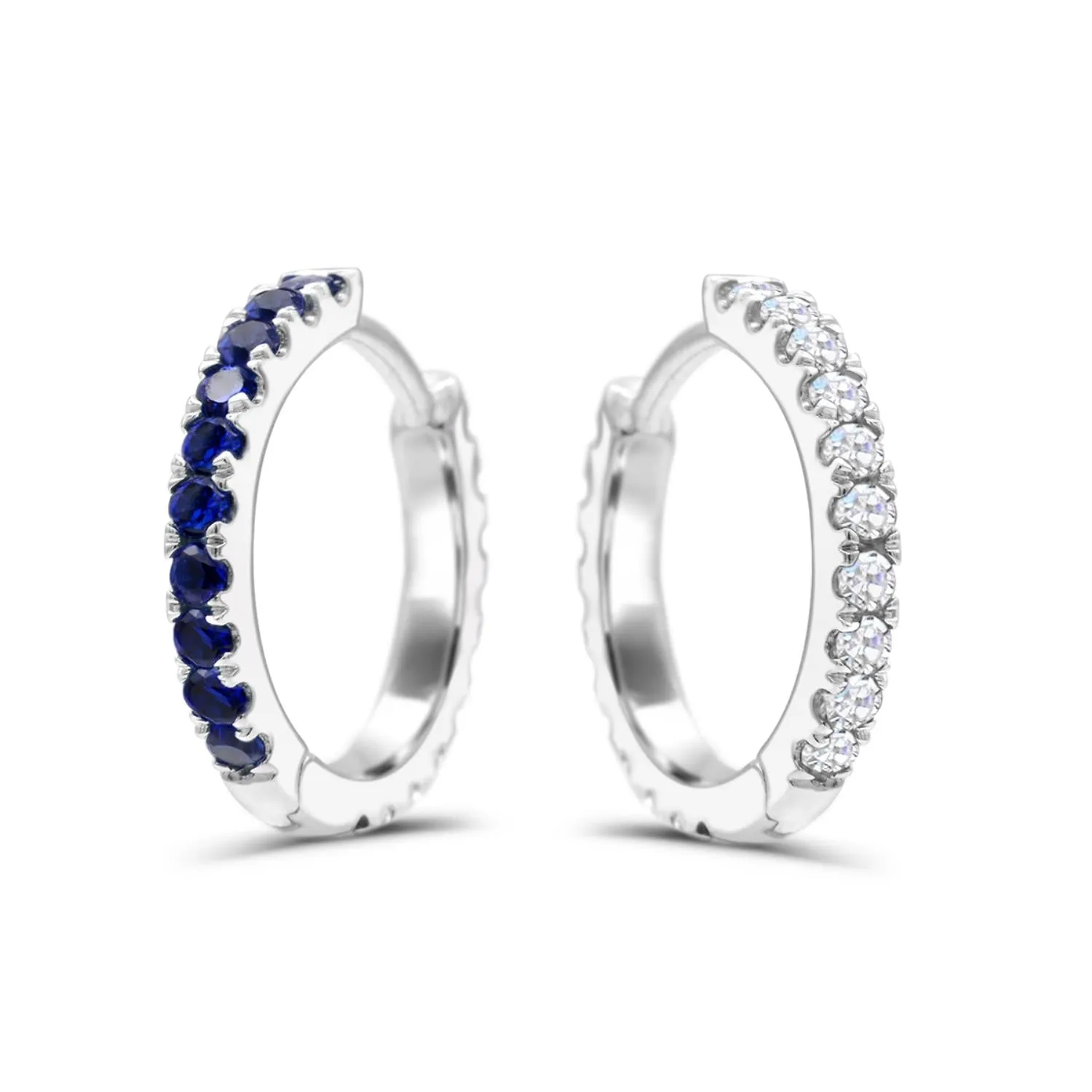 Lab Created Blue and White Sapphire Reversible Hoops in Sterling Silver