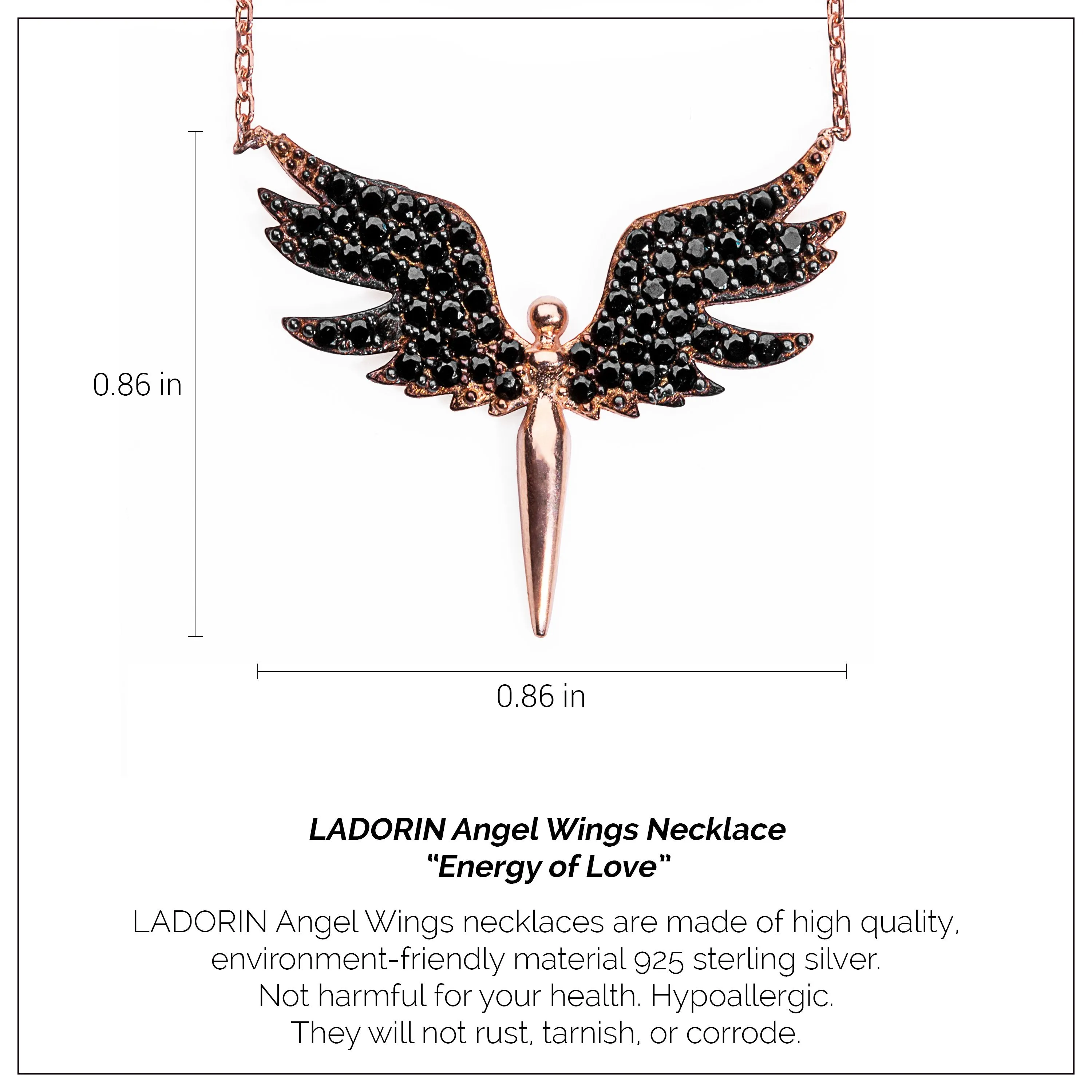 LADORIN - Angel Wings Necklace - 925 Sterling Silver Necklace with Special Wooden Gift Box