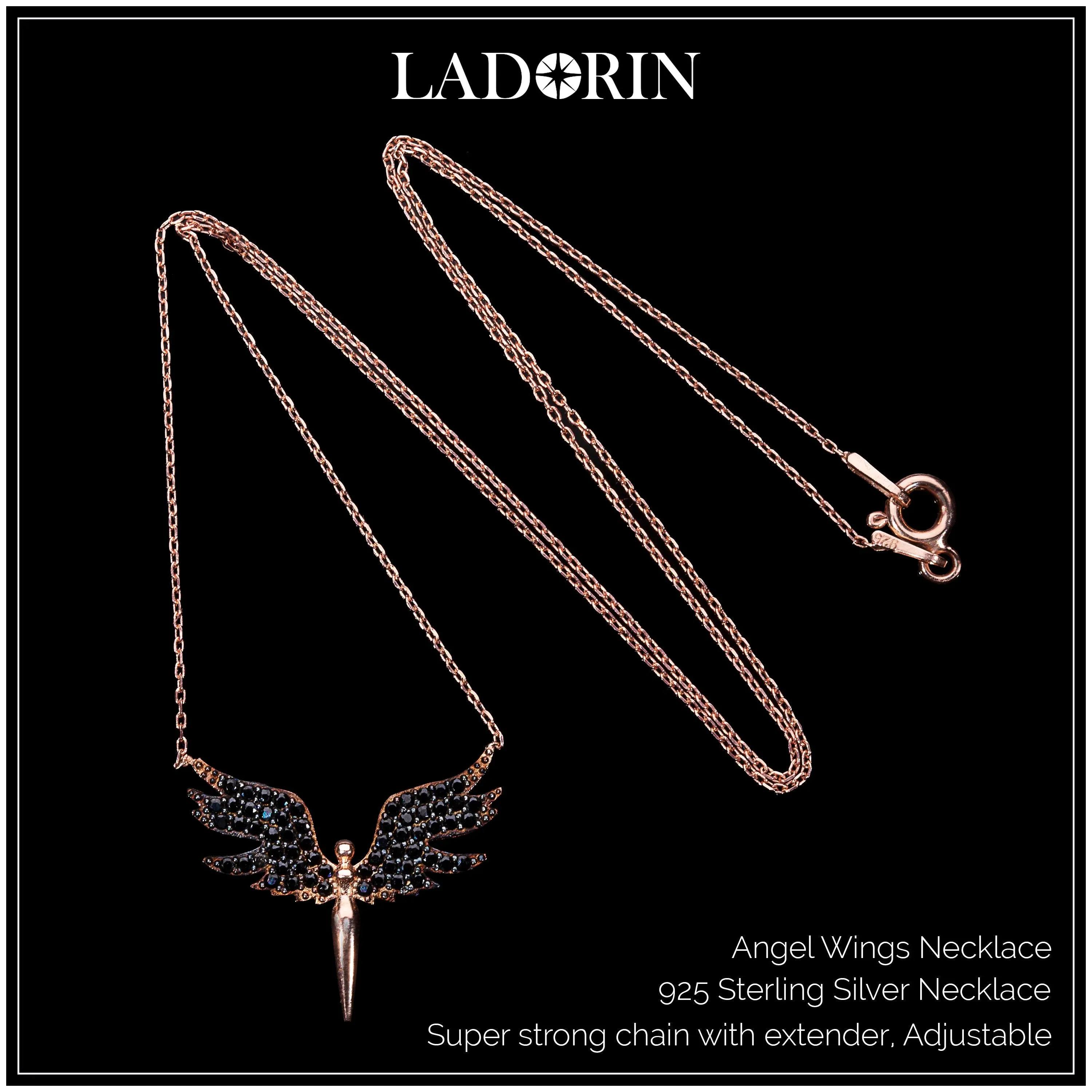 LADORIN - Angel Wings Necklace - 925 Sterling Silver Necklace with Special Wooden Gift Box