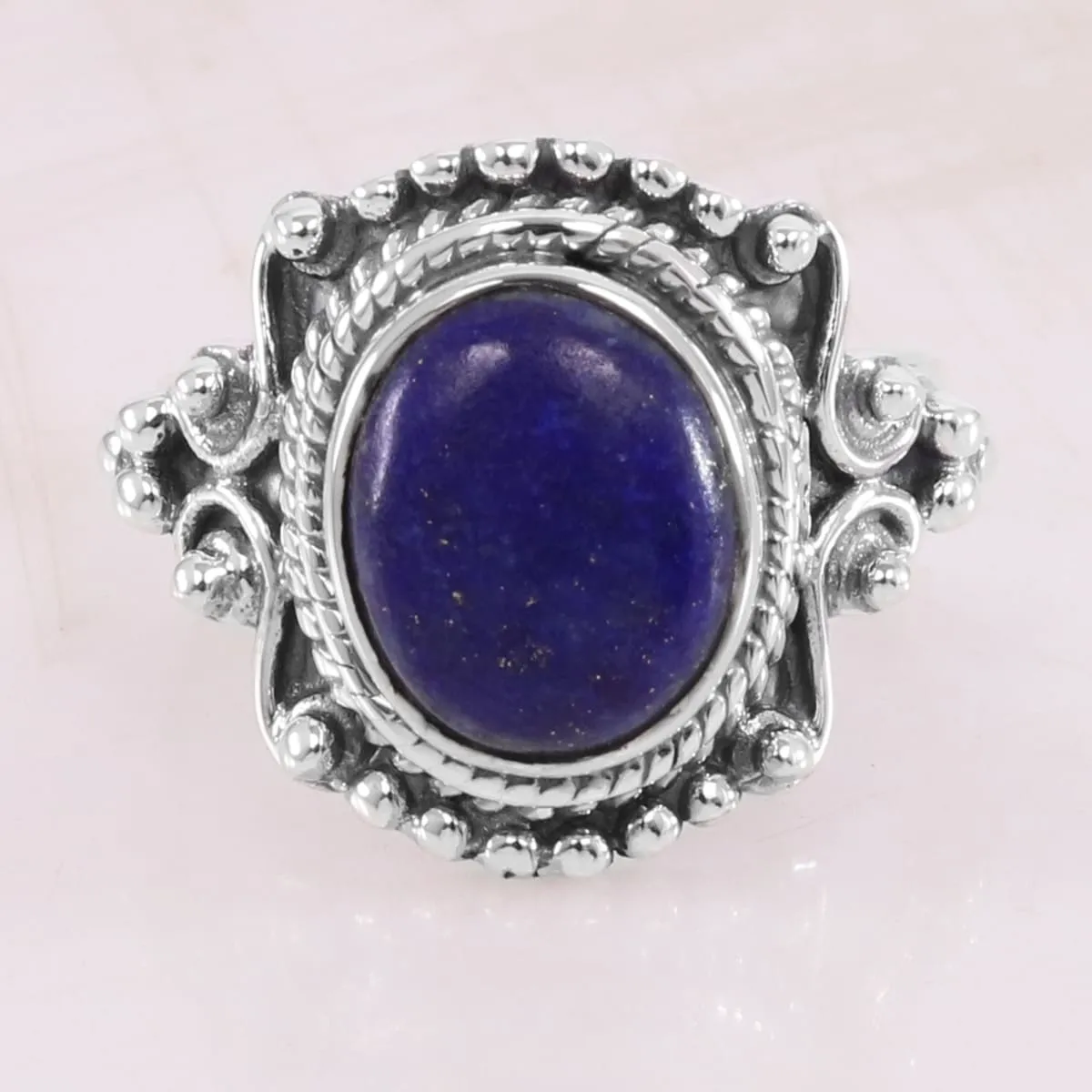 Lapis Lazuli Sterling Silver Solitaire Ring, Oval Blue Gemstone Ring, Lapis Lazuli Boho Ring, Handmade Birthstone Ring