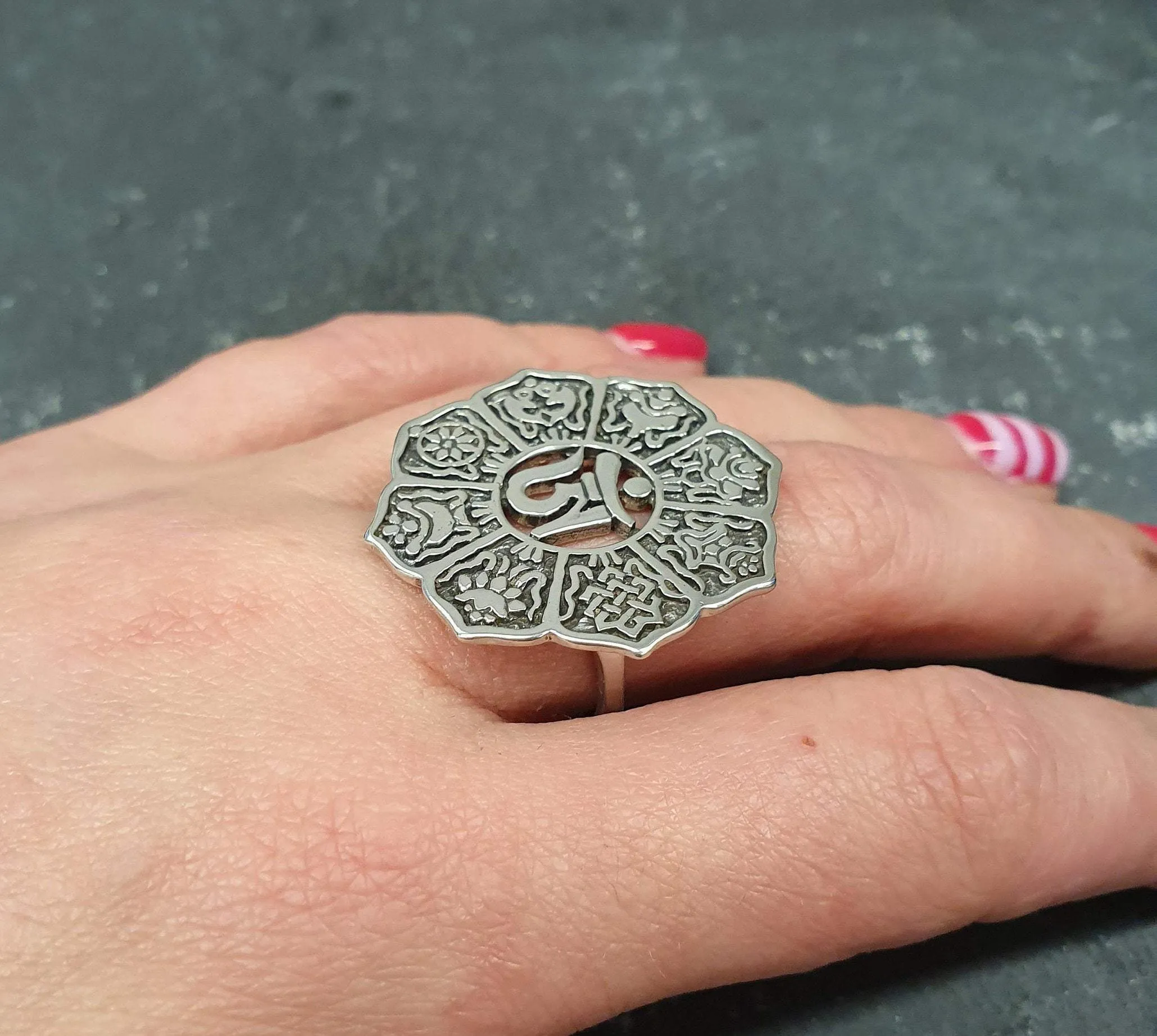 Large Ohm Ring - Silver Round Ring - Silver Statement Ring