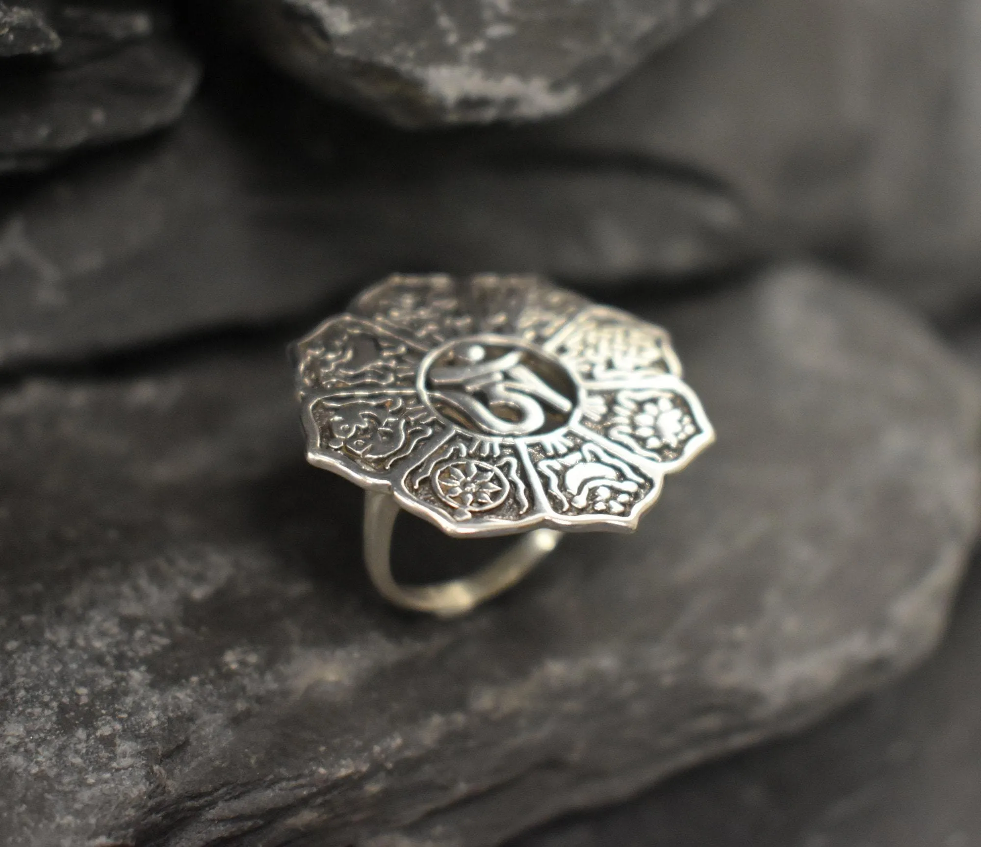 Large Ohm Ring - Silver Round Ring - Silver Statement Ring