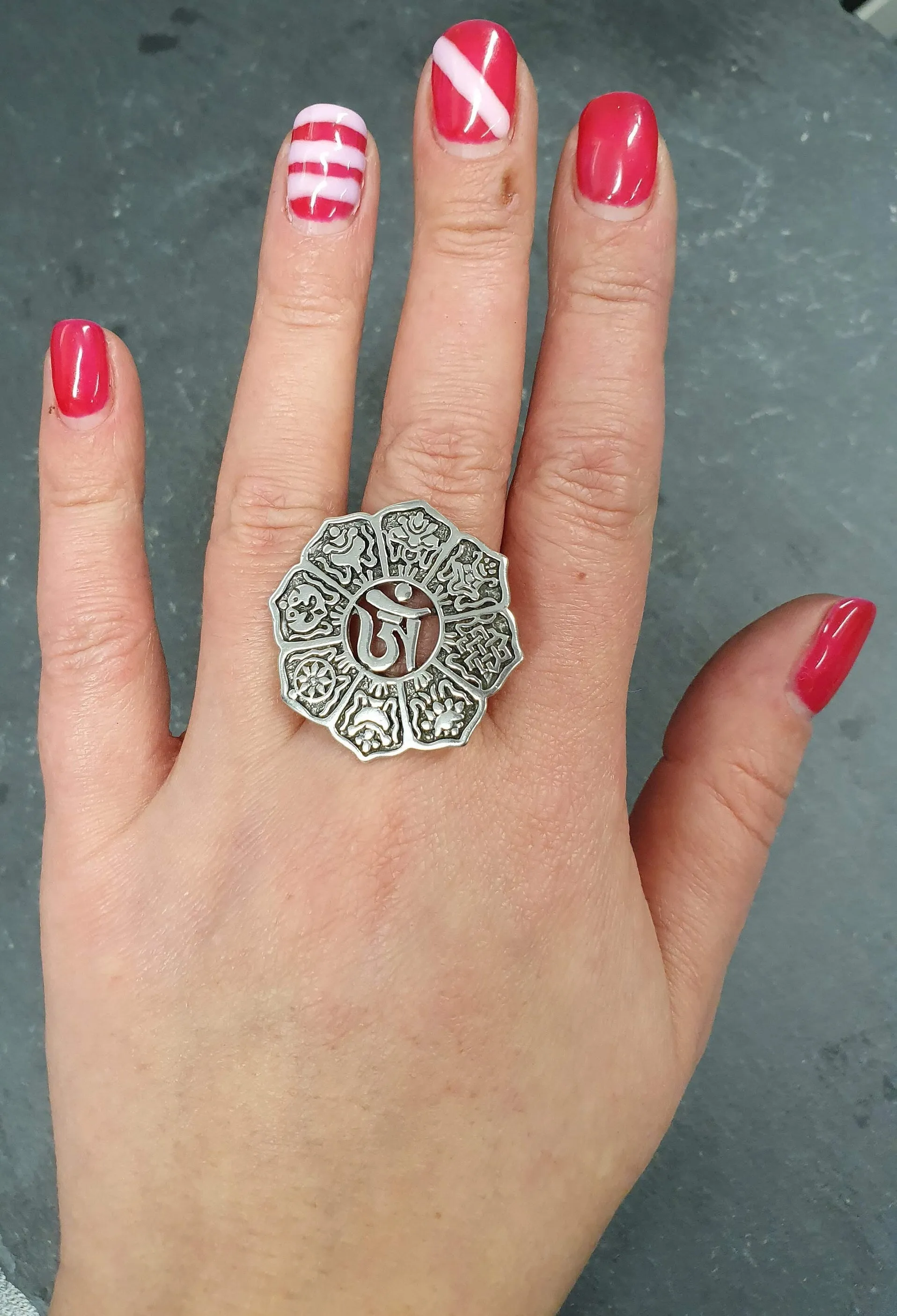 Large Ohm Ring - Silver Round Ring - Silver Statement Ring