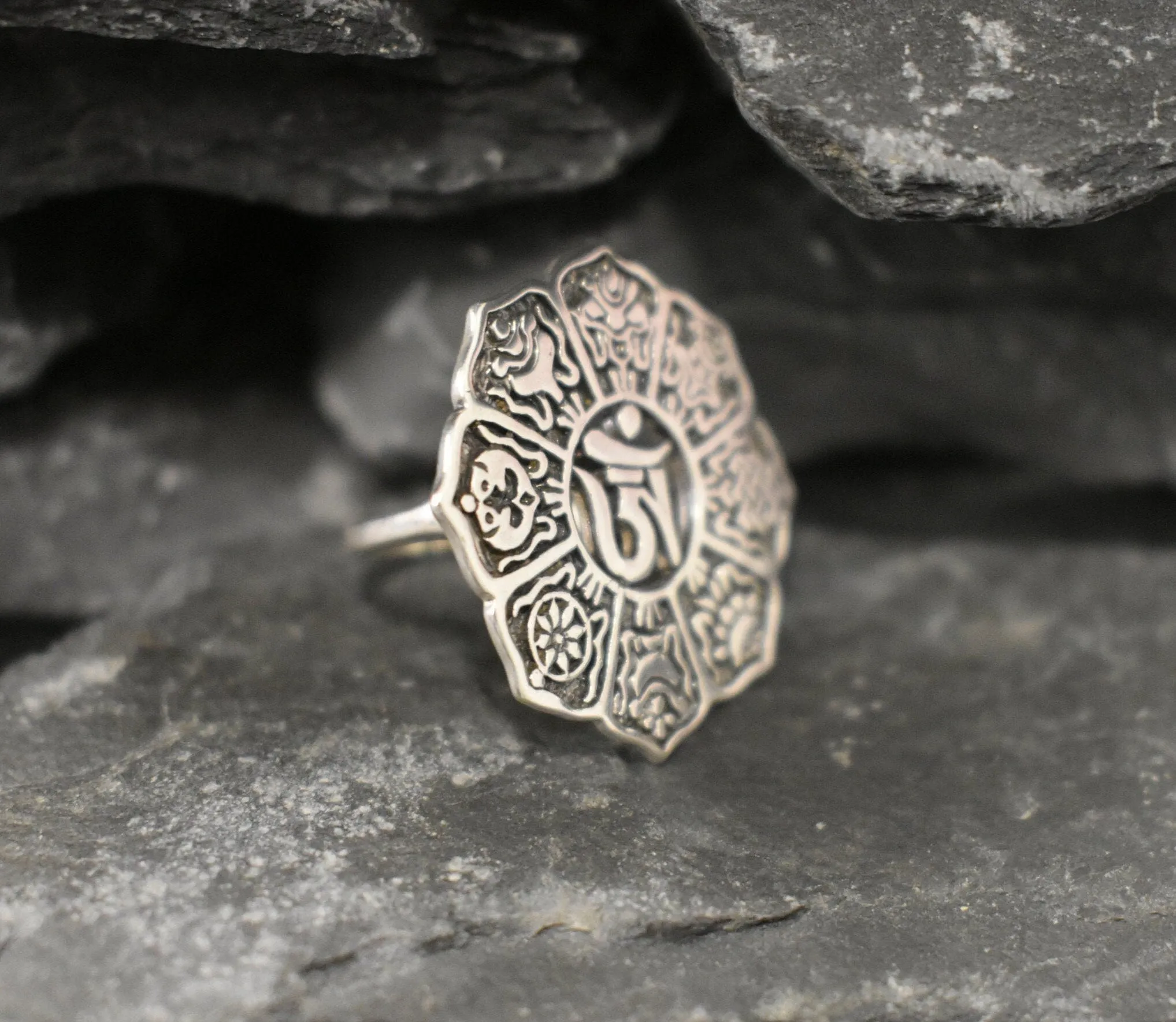 Large Ohm Ring - Silver Round Ring - Silver Statement Ring