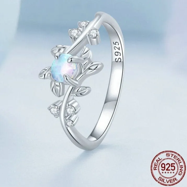 Leaf Style White Fire Opal Ring - 925 Sterling Silver