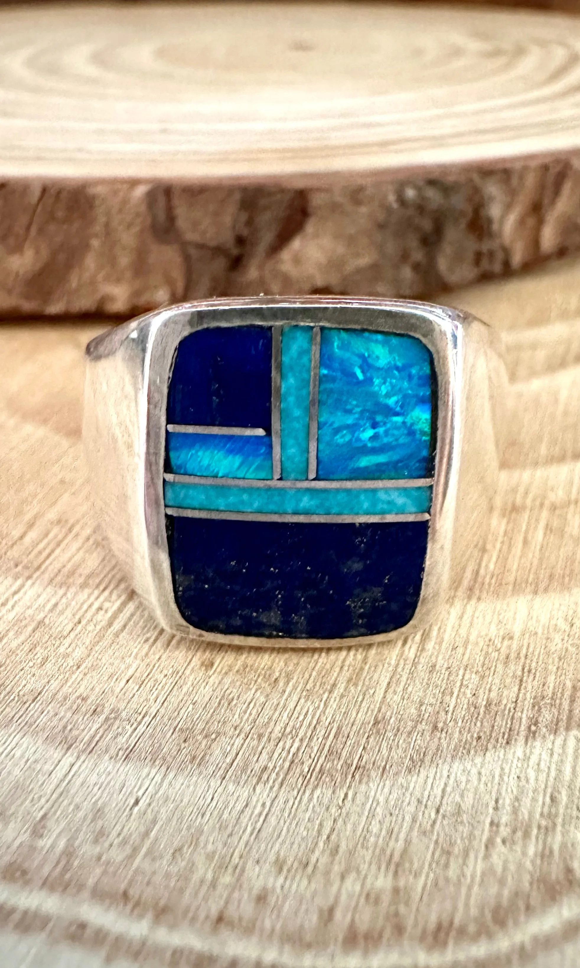 LOVE IN BLUE Multi Stone & Sterling Native American Inlay Mens Ring  Sizes 10, 10.5