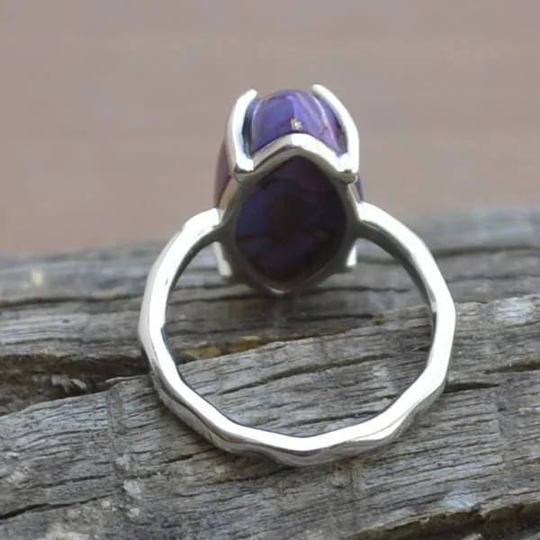 Marquise Purple Turquoise Gemstone 925 Sterling Silver Artisan Handmade Ring, Turquoise Jewelry, Nickel Free, Prong Set Ring