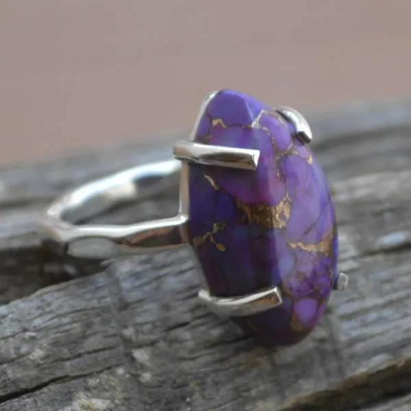 Marquise Purple Turquoise Gemstone 925 Sterling Silver Artisan Handmade Ring, Turquoise Jewelry, Nickel Free, Prong Set Ring