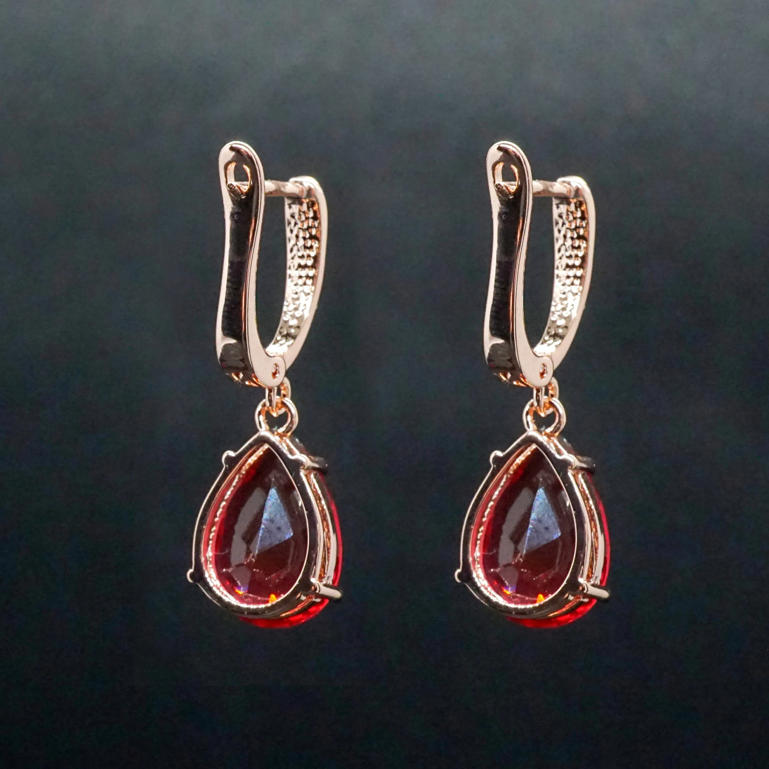 Mary X - Red Sapphire Rose Gold Earrings