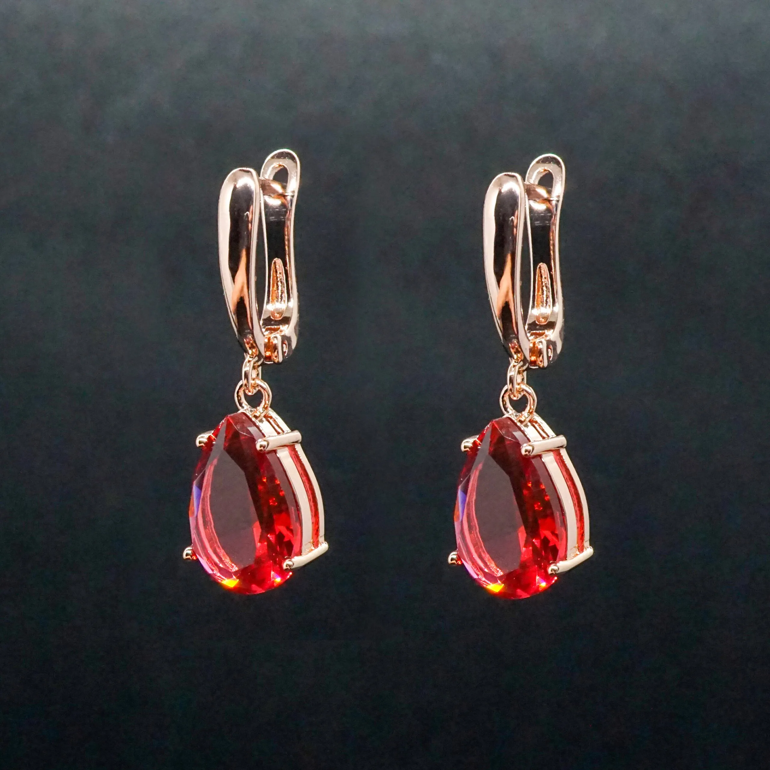 Mary X - Red Sapphire Rose Gold Earrings