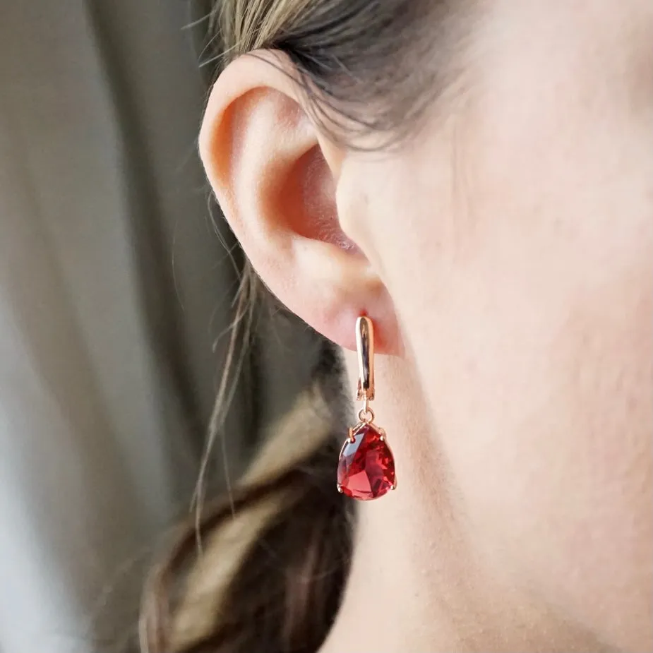 Mary X - Red Sapphire Rose Gold Earrings