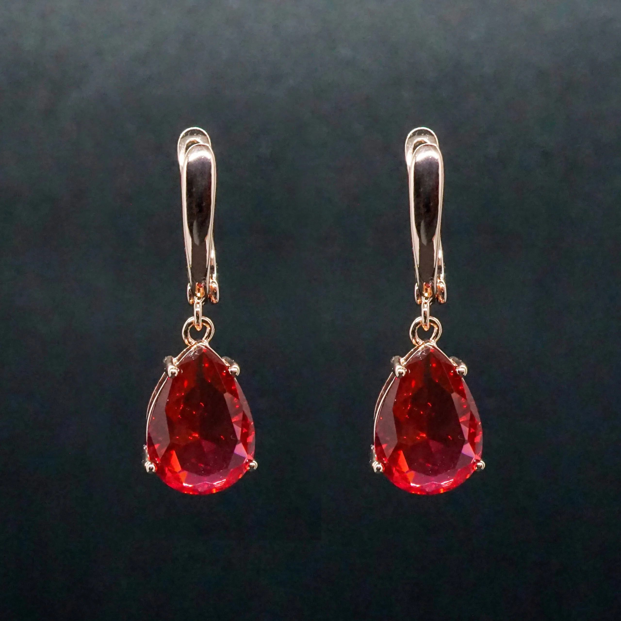 Mary X - Red Sapphire Rose Gold Earrings