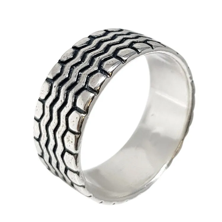 Men's 925 Sterling Silver Textured Ring | Handmade 9mm Wide Band – Unique Gift for Him