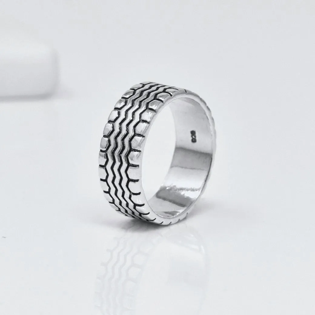 Mens 9mm Stripe Sterling Silver Band Ring