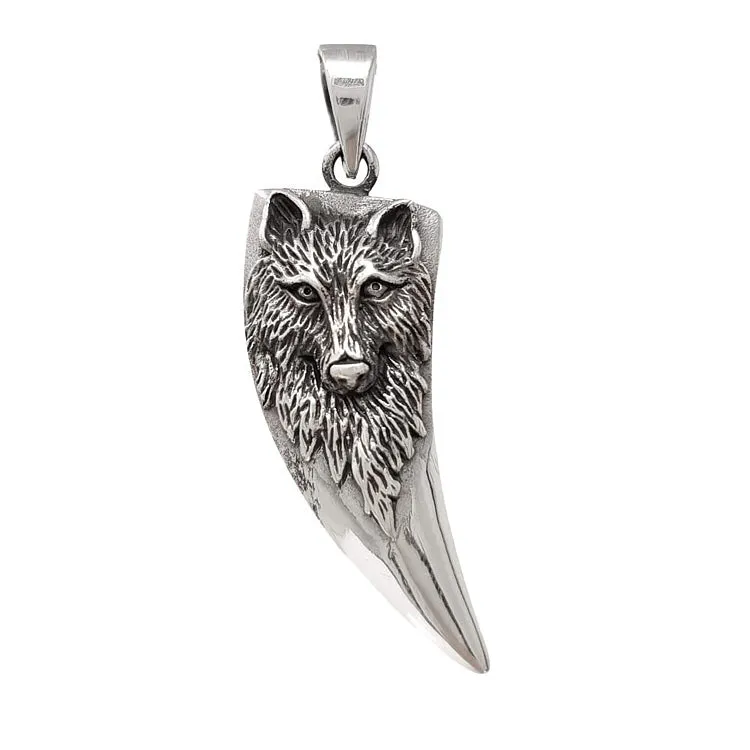 Mens and Womens Solid Sterling Silver Wolf Tooth Pendant