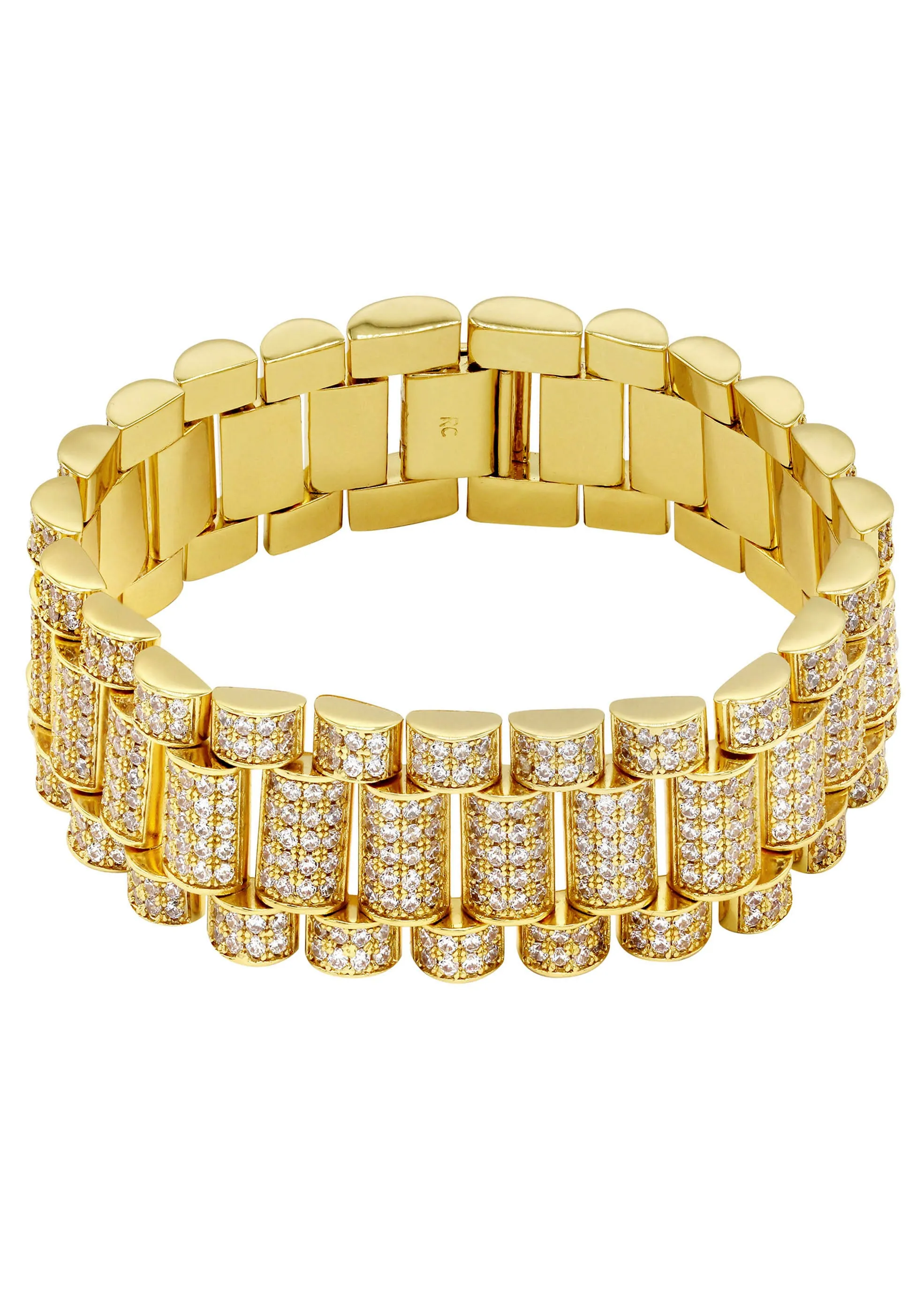 Mens Gold Iced Out Presidential Band Bracelet