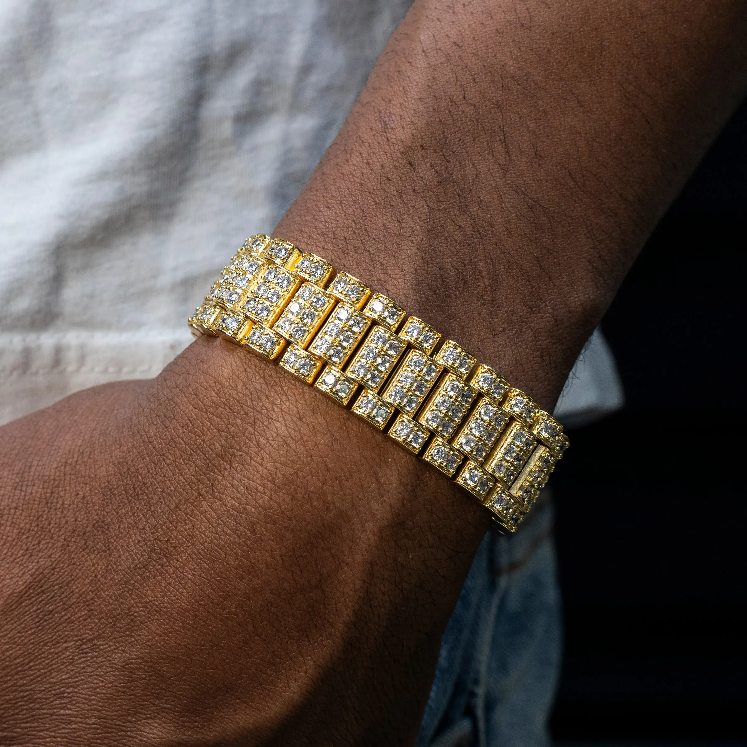 Mens Gold Iced Out Presidential Band Bracelet