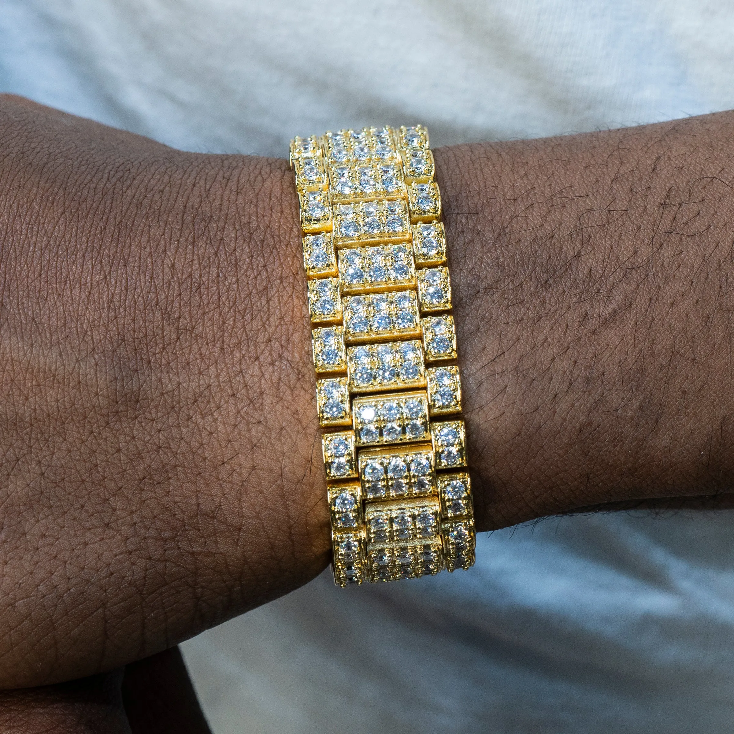 Mens Gold Iced Out Presidential Band Bracelet