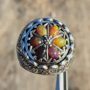 Mens Opal Sterling Silver Ring Unique Jewelry Amazing Turkish Artisan Handcraft