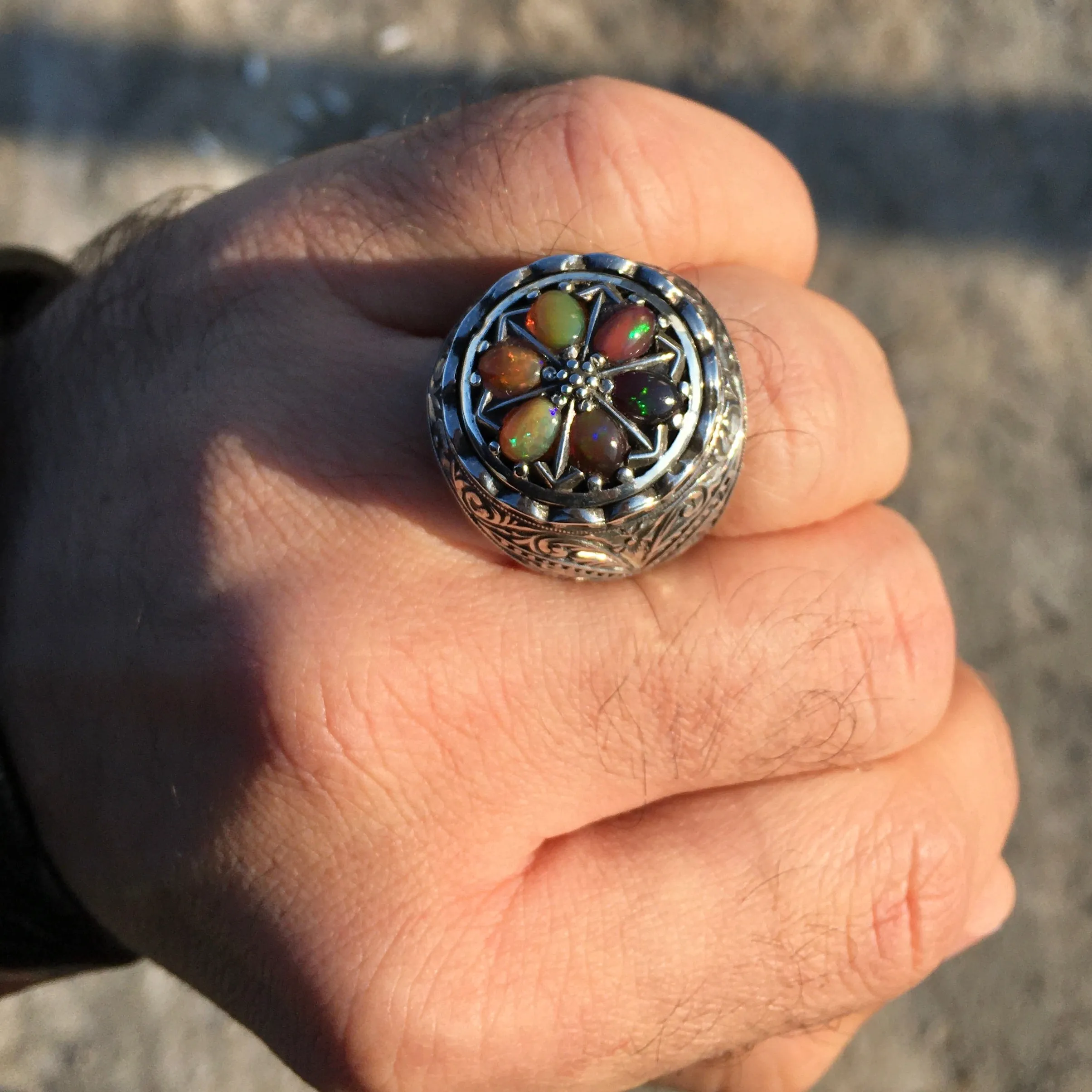 Mens Opal Sterling Silver Ring Unique Jewelry Amazing Turkish Artisan Handcraft