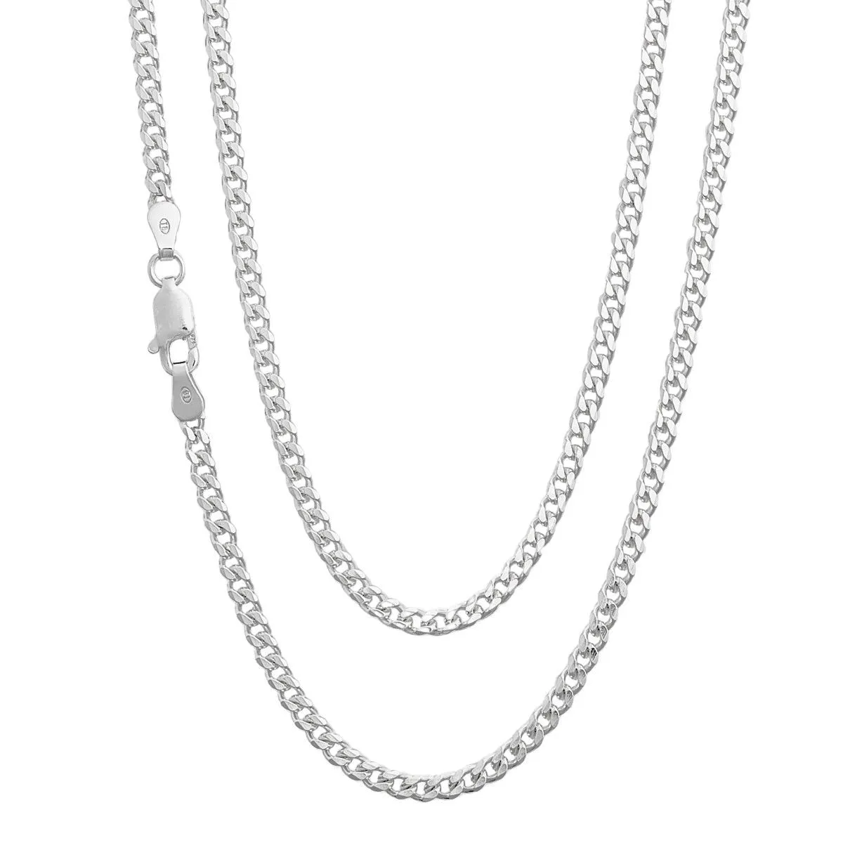 Mens Silver Chain Necklace | 925 Sterling Silver 3mm Diamond Cut Curb Chain