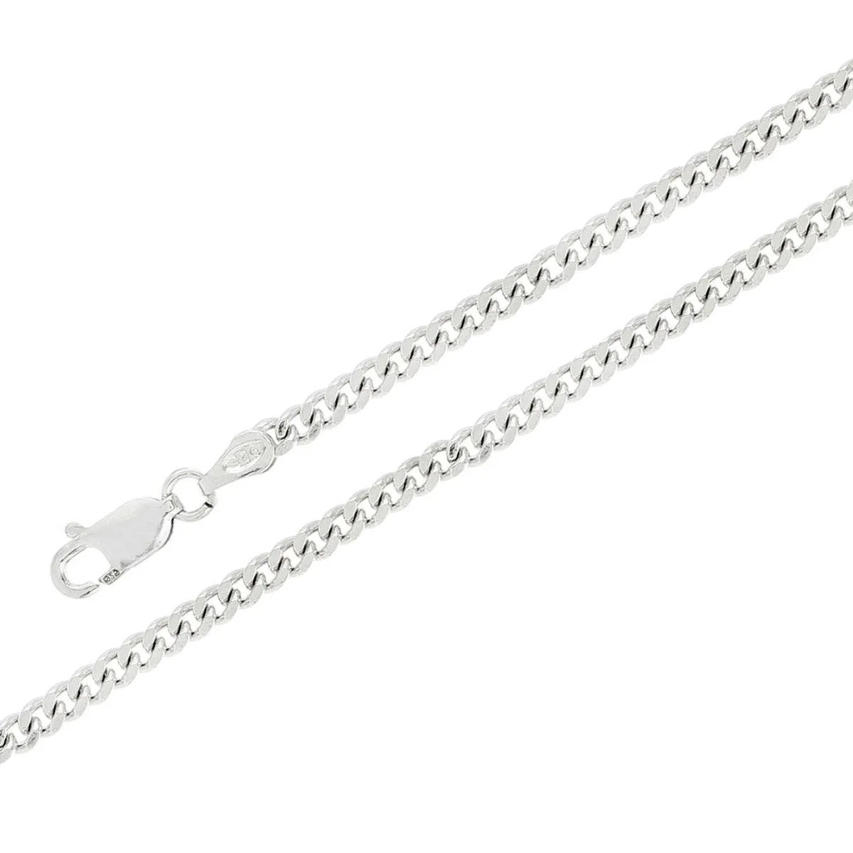 Mens Silver Chain Necklace | 925 Sterling Silver 3mm Diamond Cut Curb Chain