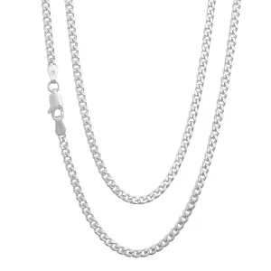 Mens Silver Chain Necklace | 925 Sterling Silver 3mm Diamond Cut Curb Chain