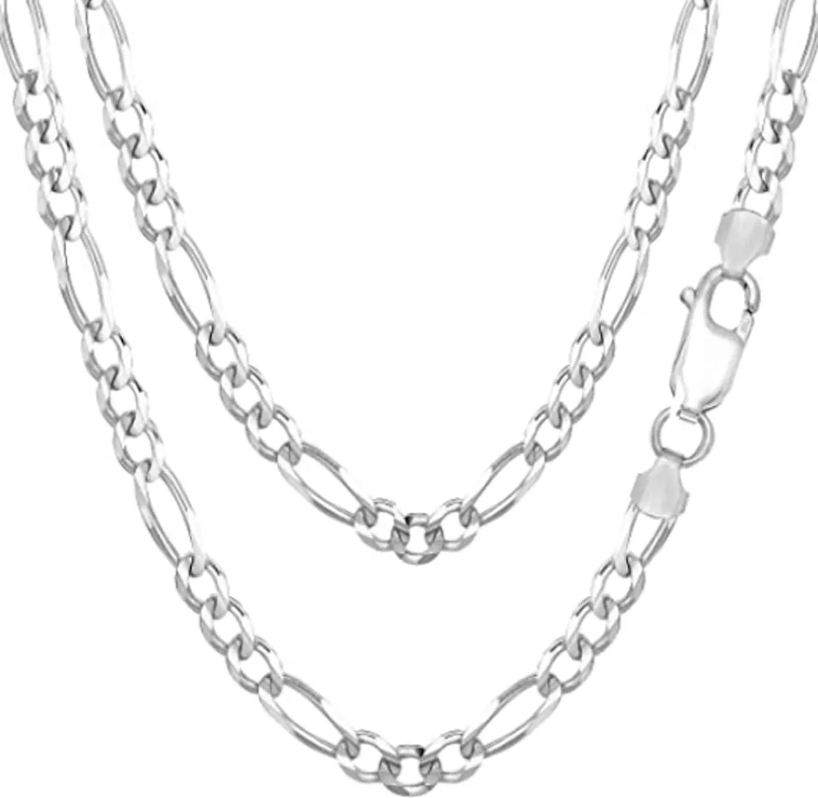 Men's Women's Silver Chain Necklace, Italian 925 Silver 5mm Figaro Chain