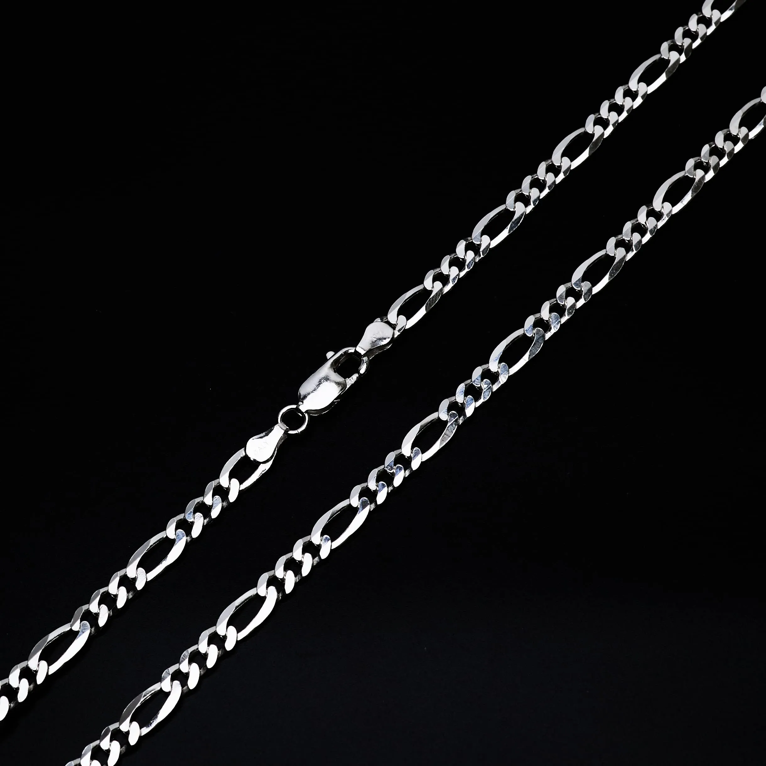 Men's Women's Silver Chain Necklace, Italian 925 Silver 5mm Figaro Chain