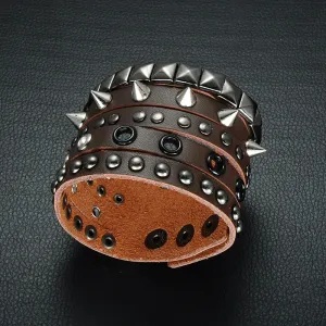 Metal Studs, Spikes and Pyramid Studs Leather Bracelet