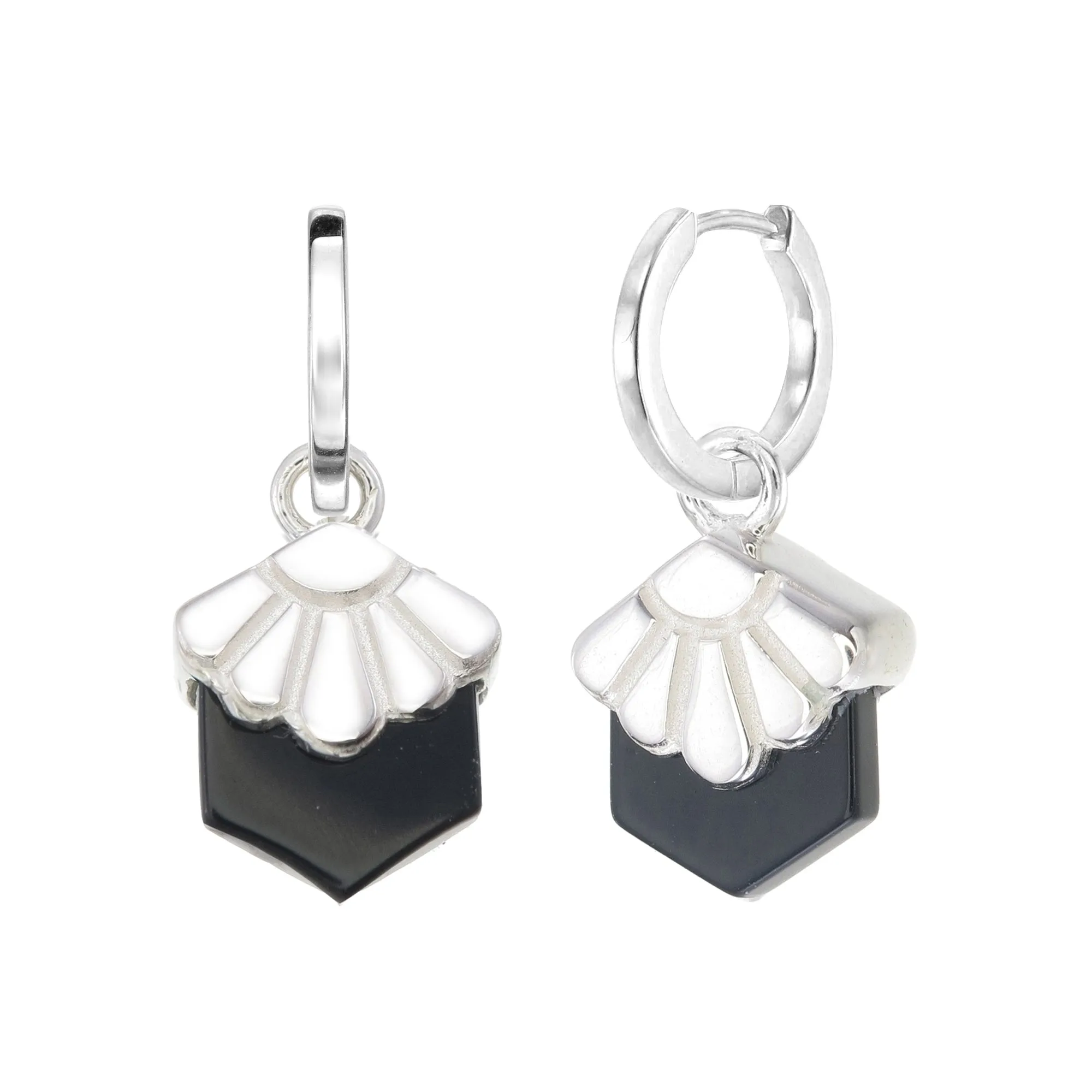 MINI DECO DAISY - HOOP EARRINGS - BLACK ONYX - SILVER