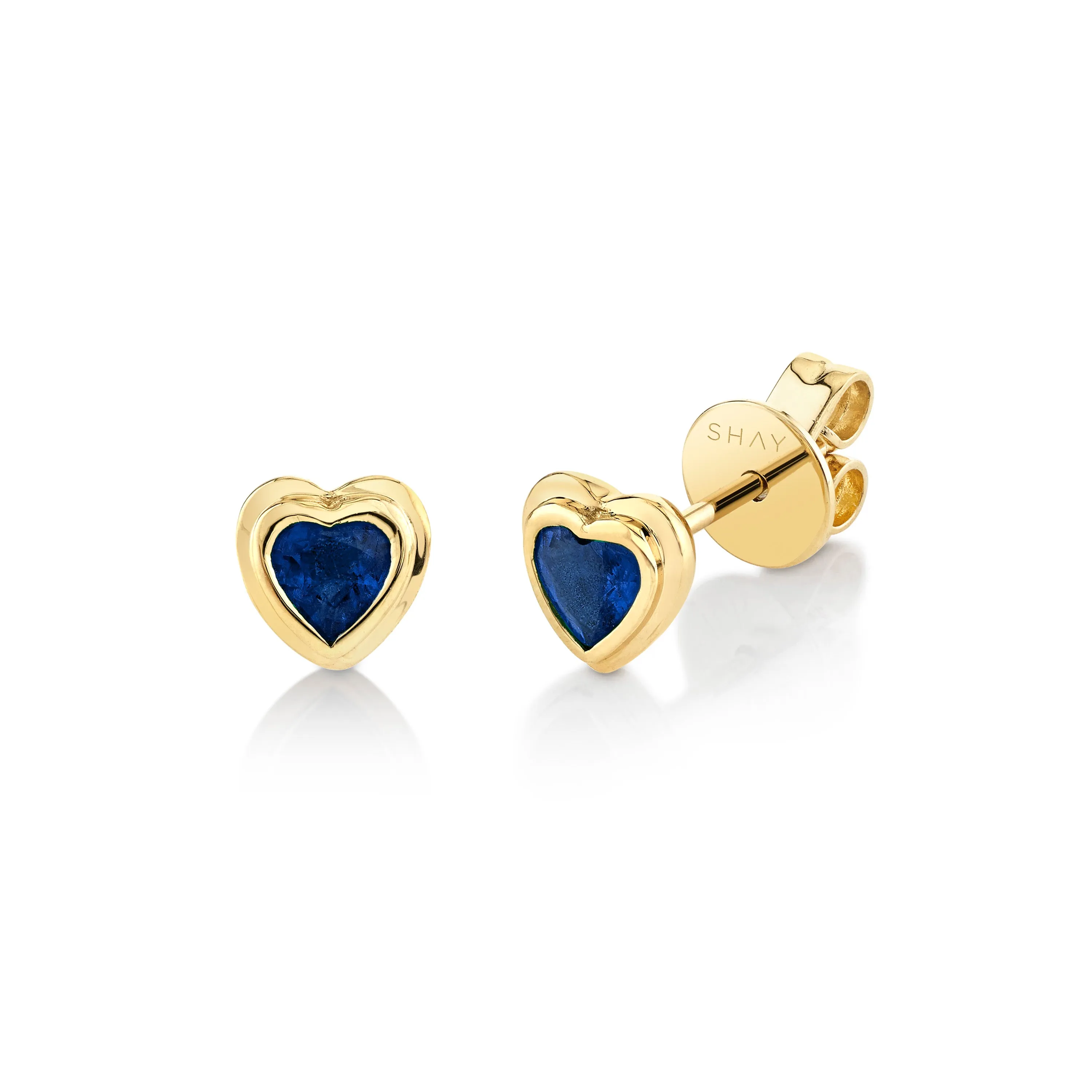 MINI ME BLUE SAPPHIRE BEZEL HEART STUDS