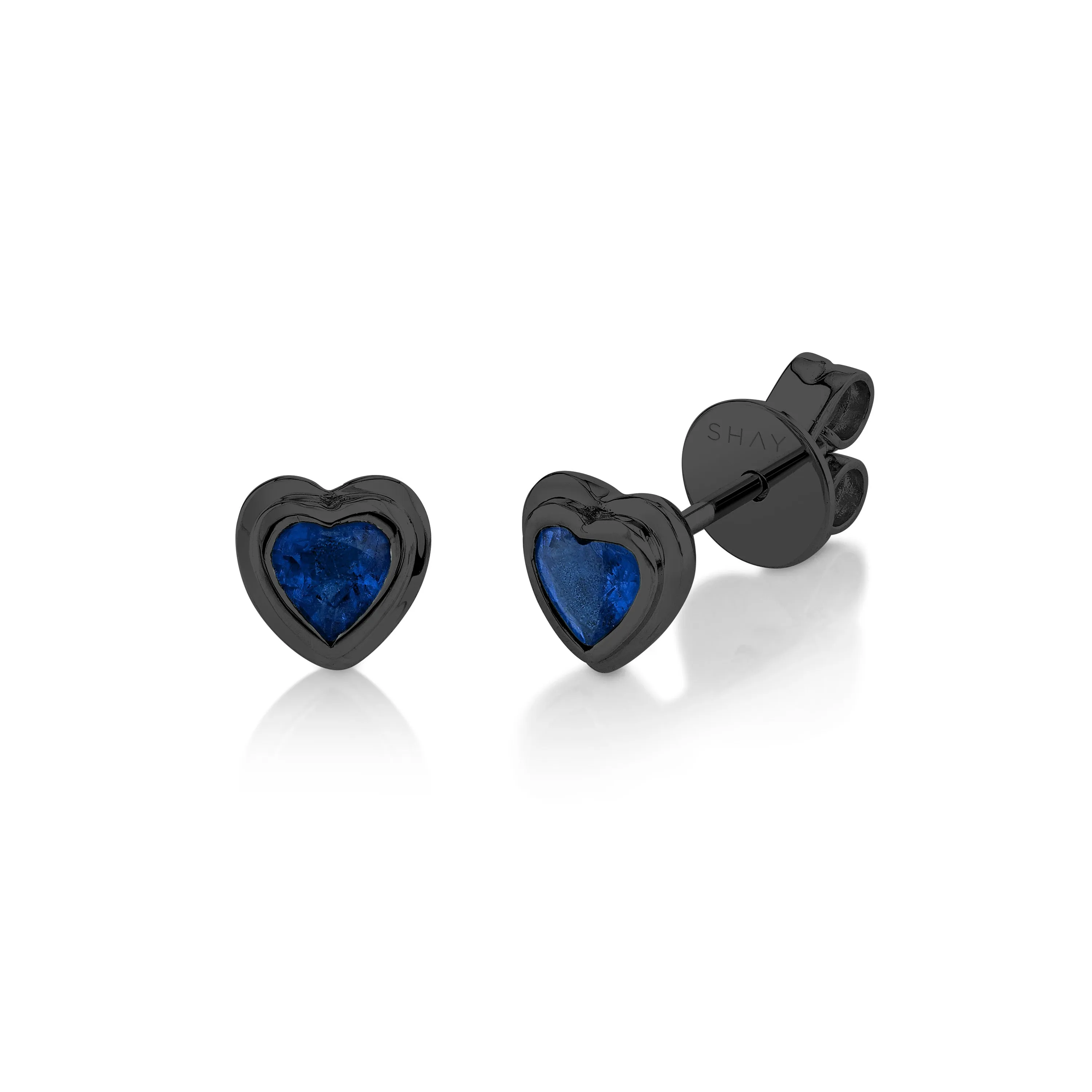 MINI ME BLUE SAPPHIRE BEZEL HEART STUDS