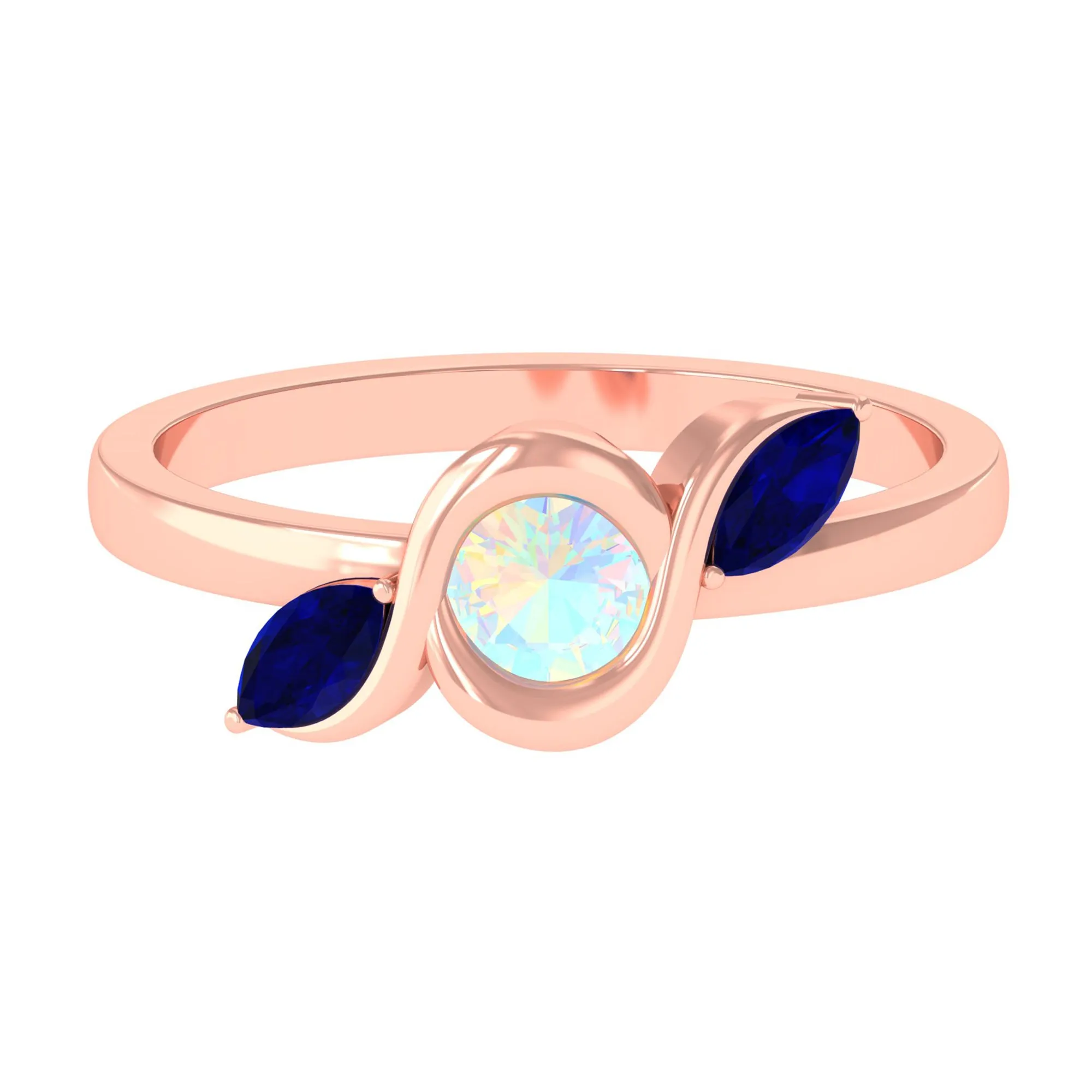 Minimal Ethiopian Opal and Blue Sapphire Leaf Promise Ring