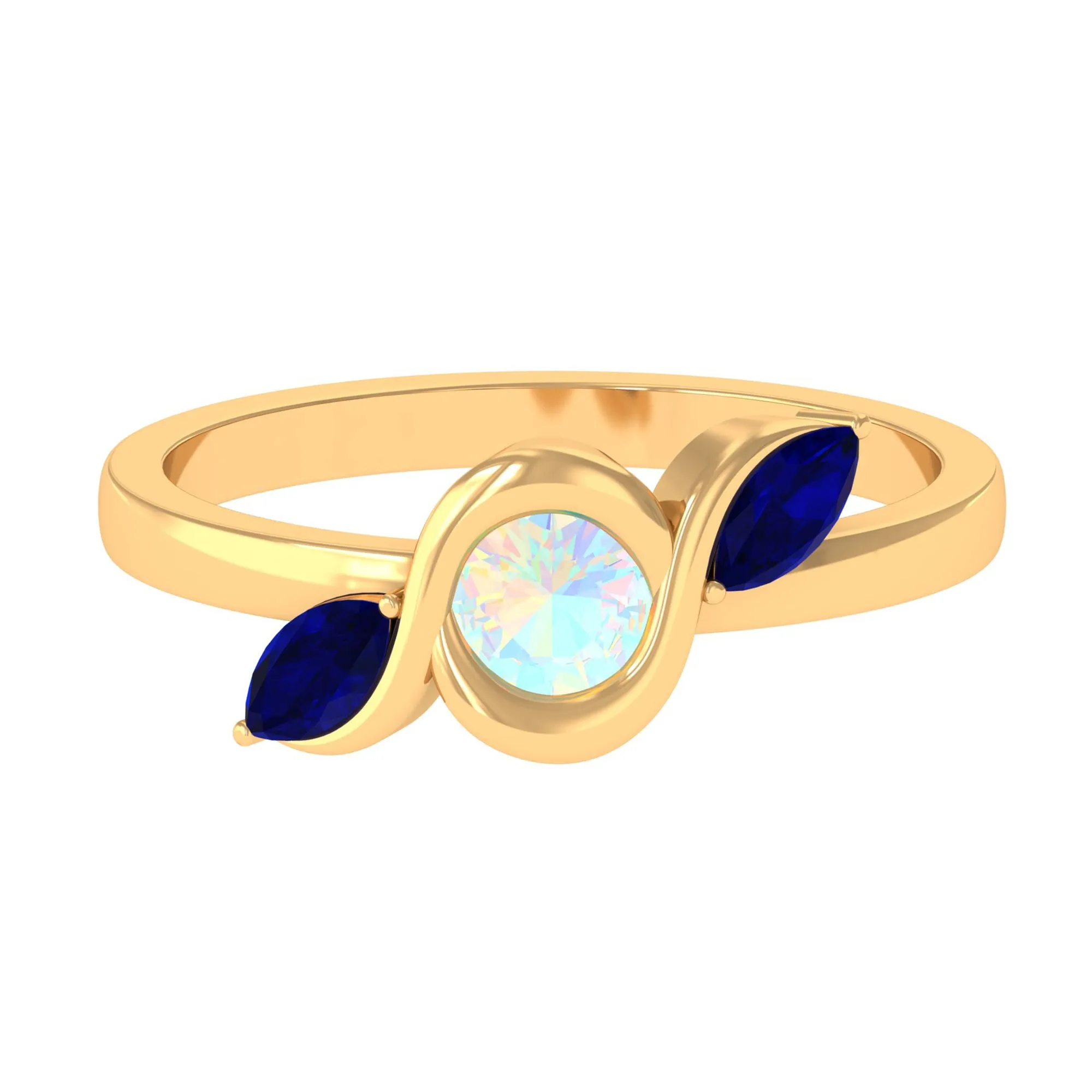 Minimal Ethiopian Opal and Blue Sapphire Leaf Promise Ring