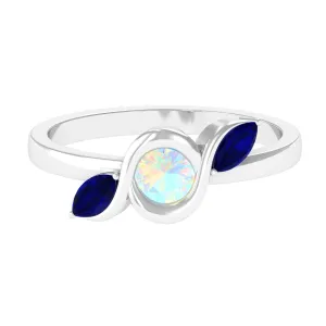 Minimal Ethiopian Opal and Blue Sapphire Leaf Promise Ring